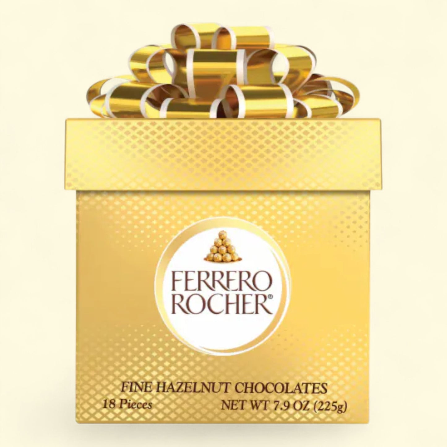 Gold Ferrero Rocher chocolate box with a bow
