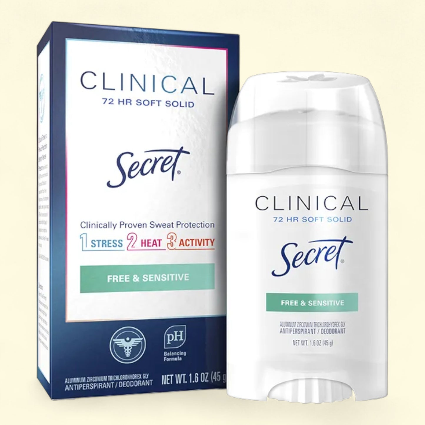 Secret Clinical Soft Solid Antiperspirant and Deodorant, Unscented Sensitive, 1.6 oz