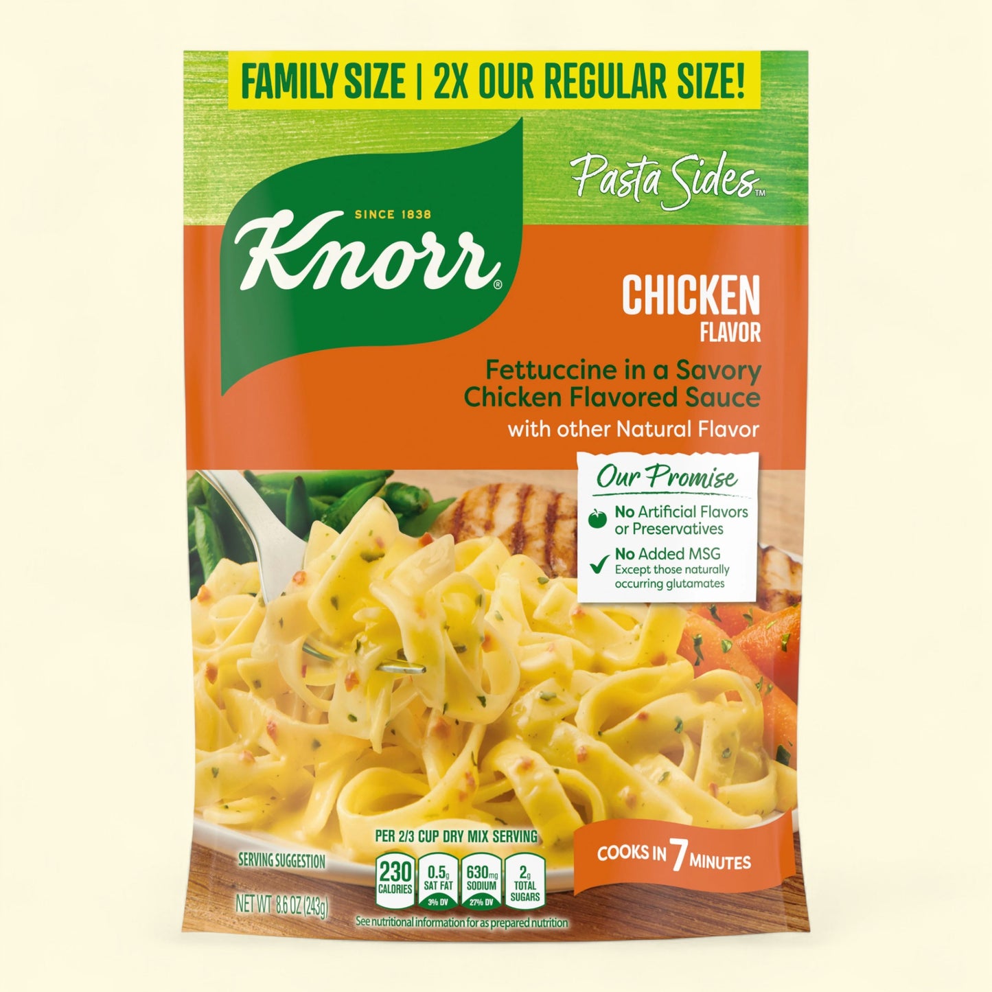 Knorr Pasta Sides Chicken Flavor package on a beige background