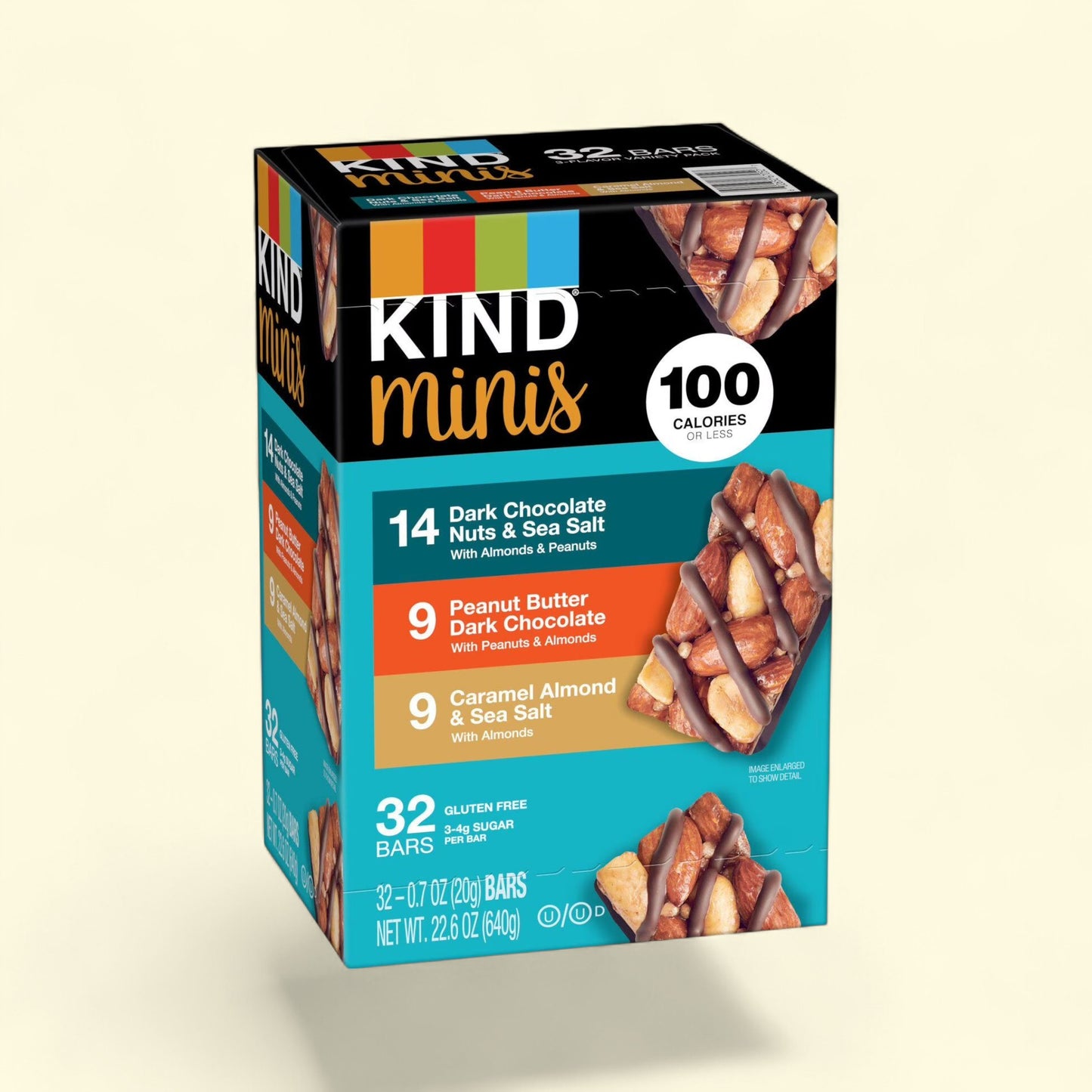 KIND Minis with various flavors on a beige background