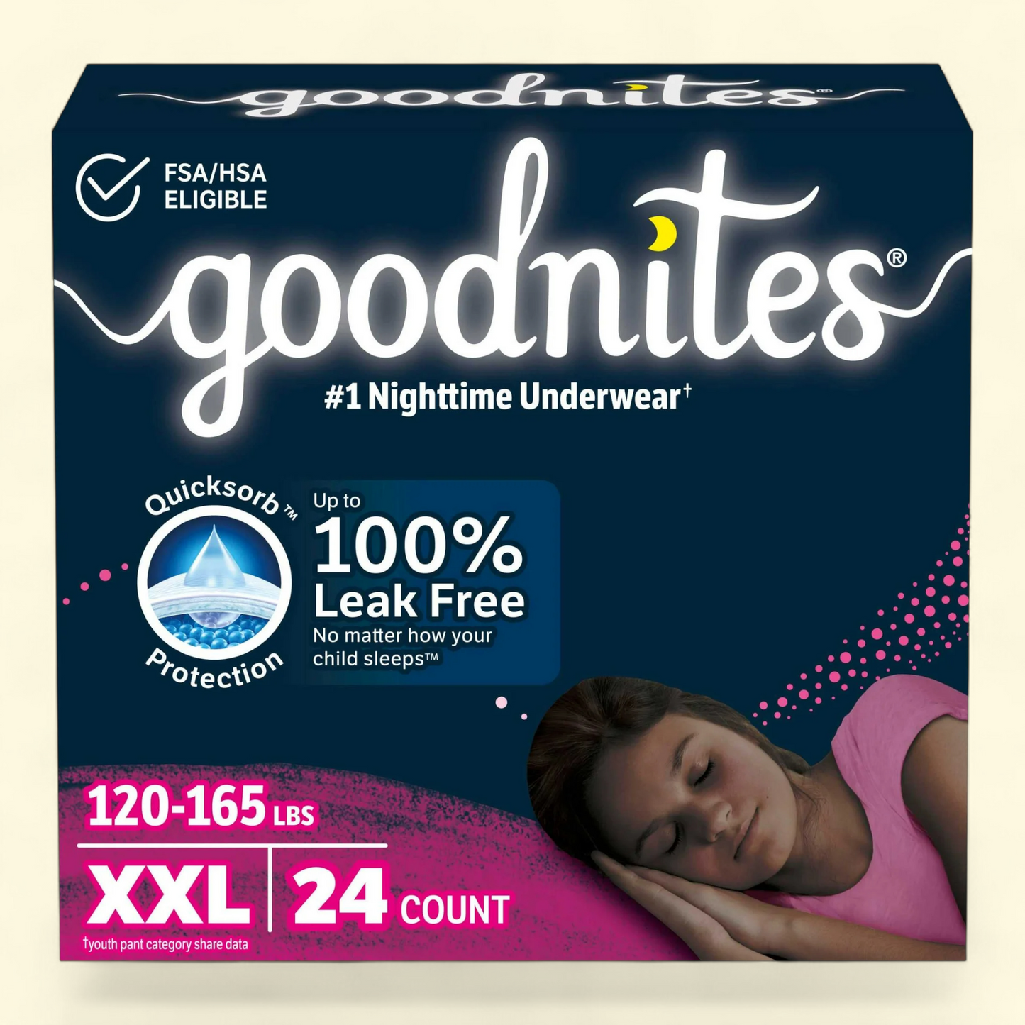 Goodnites Girls' Nighttime Underwear, Size XXL, 24 Ct