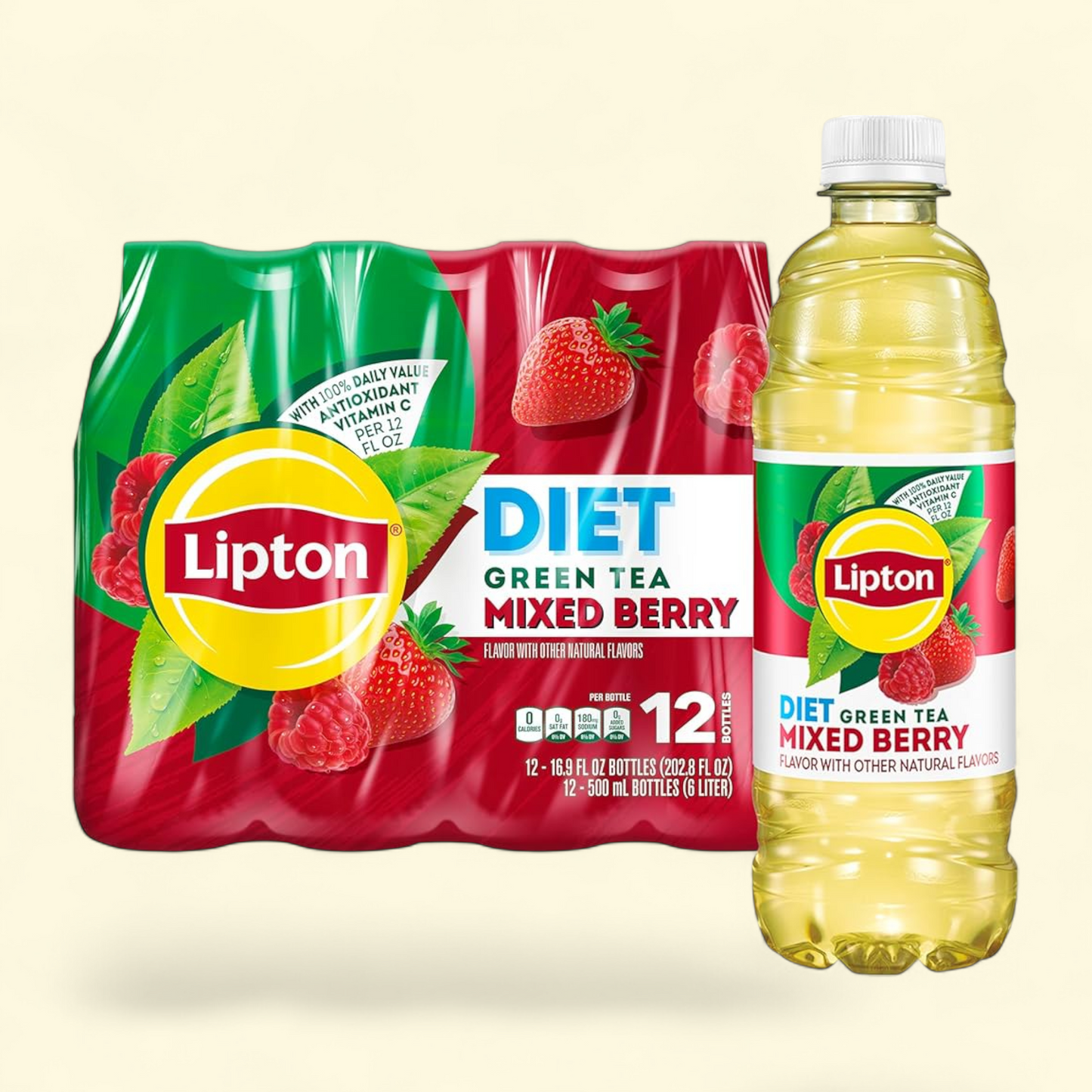Lipton Diet Mixed Berry Green Iced Tea, 16.9 fl oz