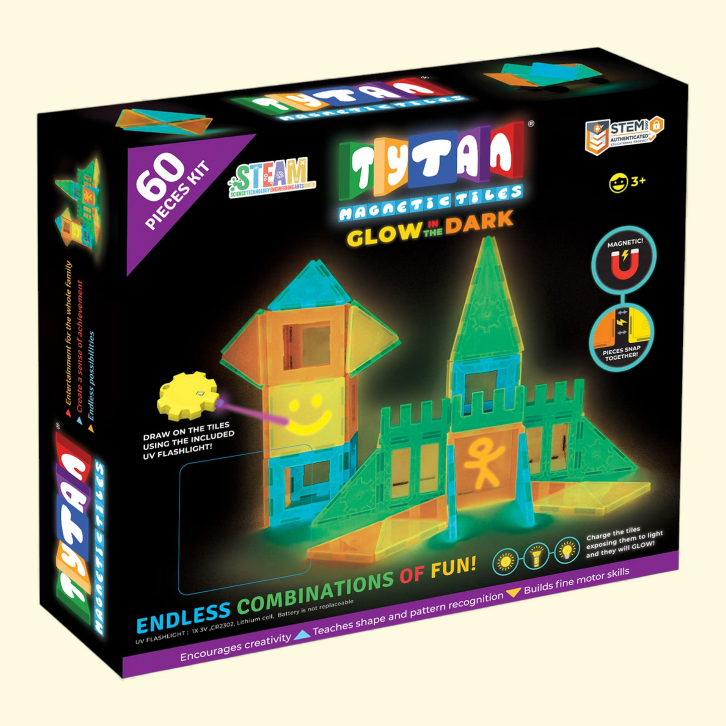 Tytan Glow in the Dark Magnetic Toys Building Tiles v2.0, 60 Pieces — authentic US product shipped worldwide by Treatspree