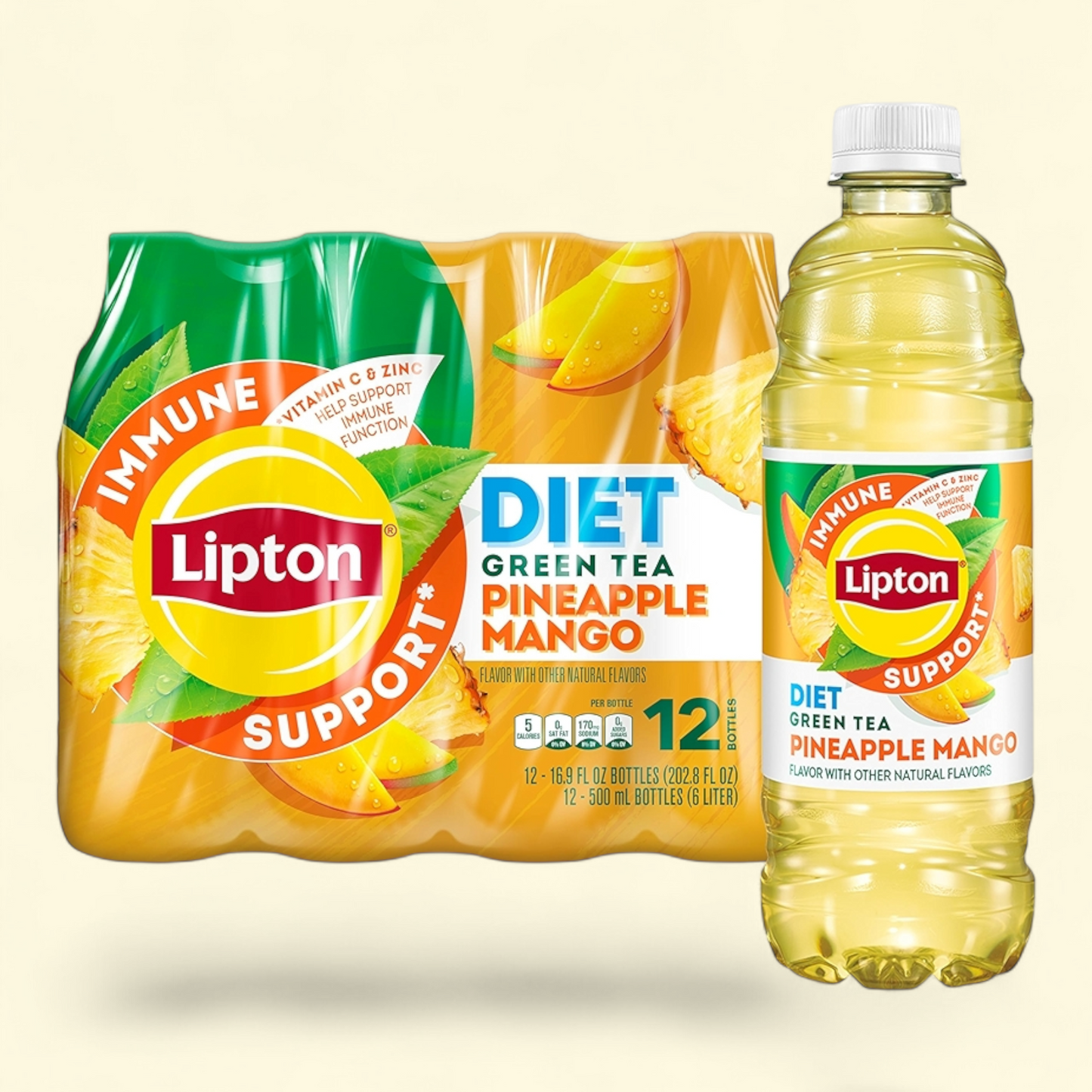 Lipton Diet Pineapple Mango Green Iced Tea, 16.9 fl oz