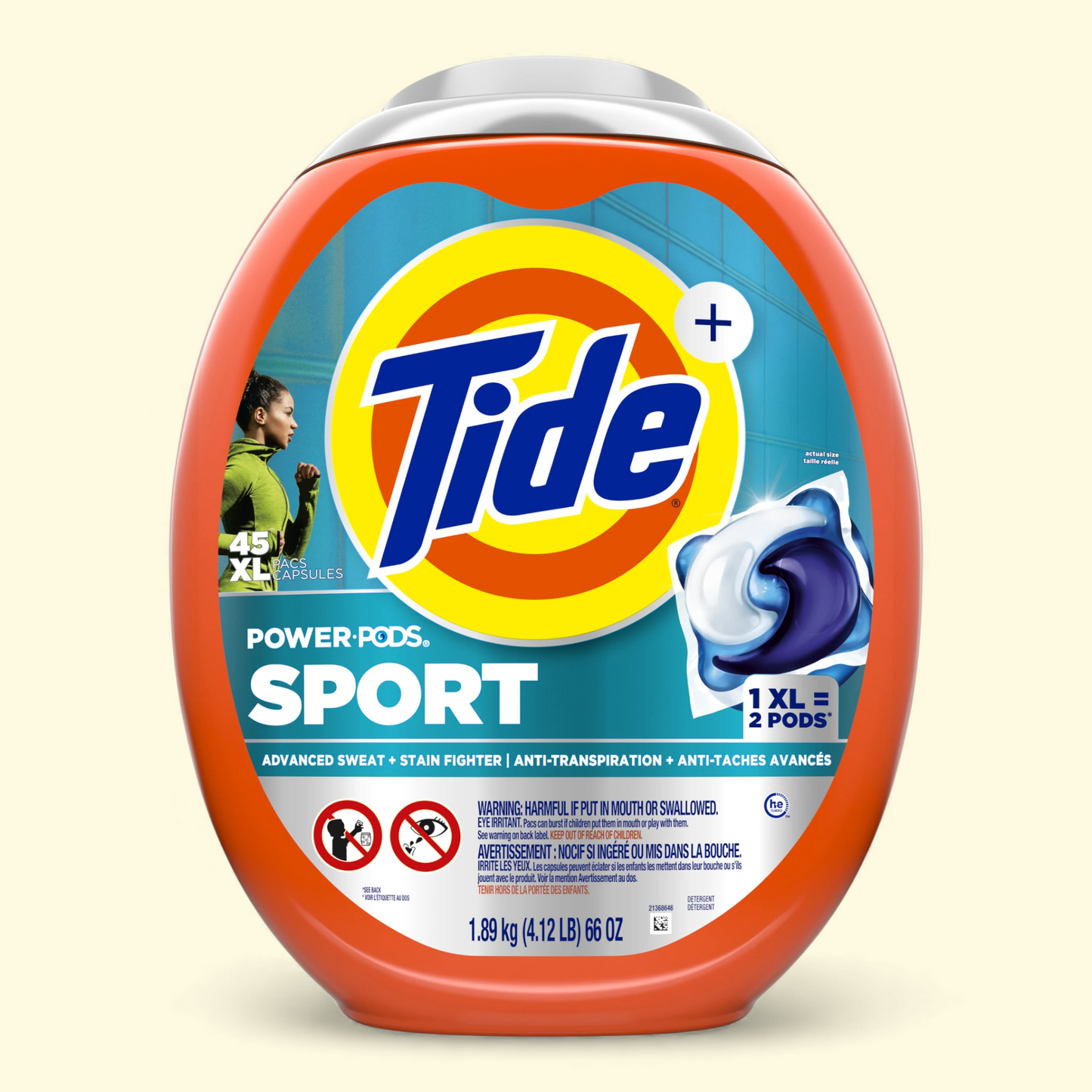 Tide Power Pods Laundry Detergent, Sport Odor Defense, 45 Ct