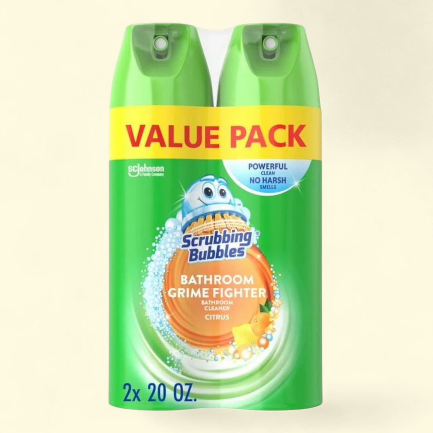 Scrubbing Bubbles Bathroom Grime Fighter, Disinfectant Cleaner Aerosol, Citrus, 20 oz, 2 Count
