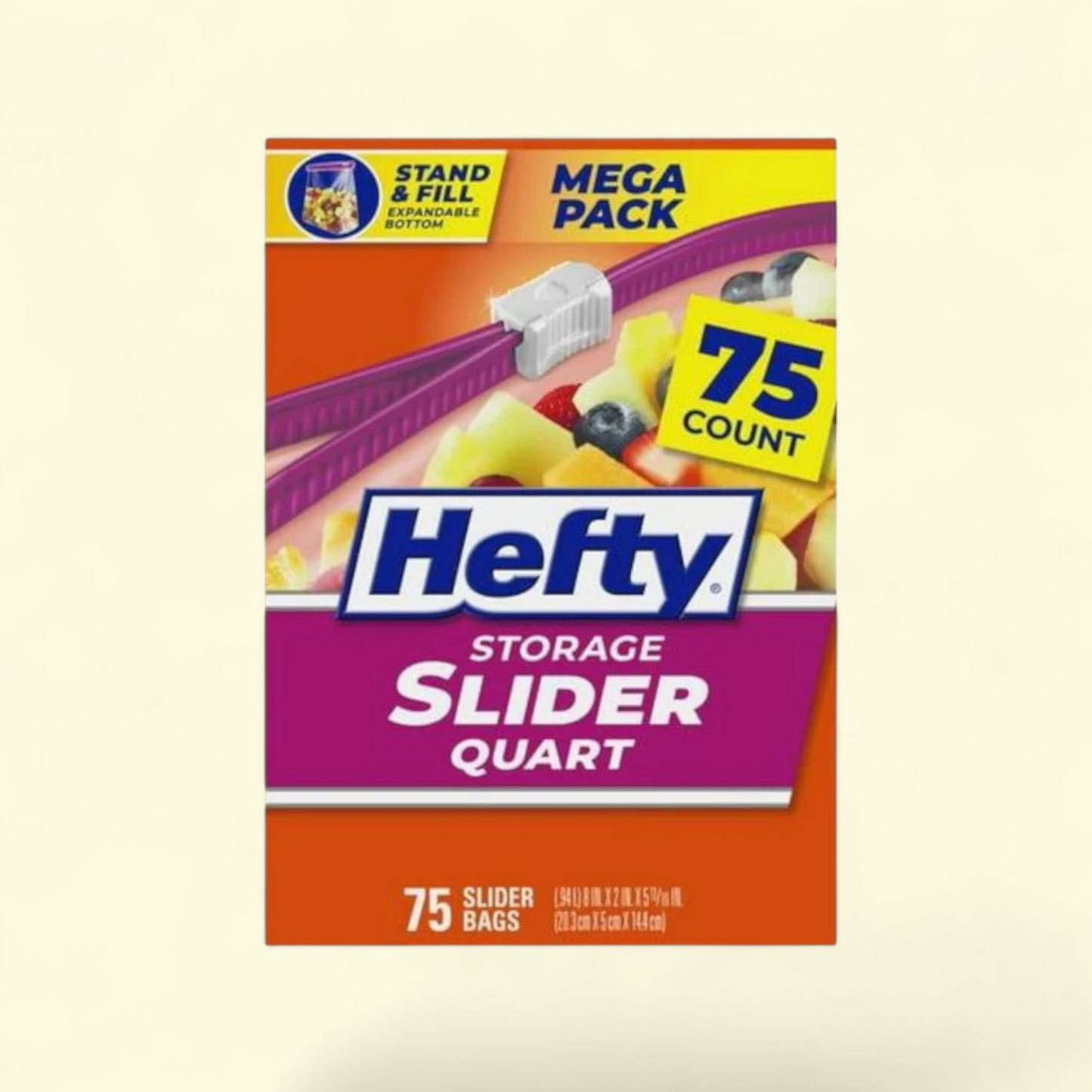 Hefty Slider Kitchen Storage Bags, Quart Size, 75 Count
