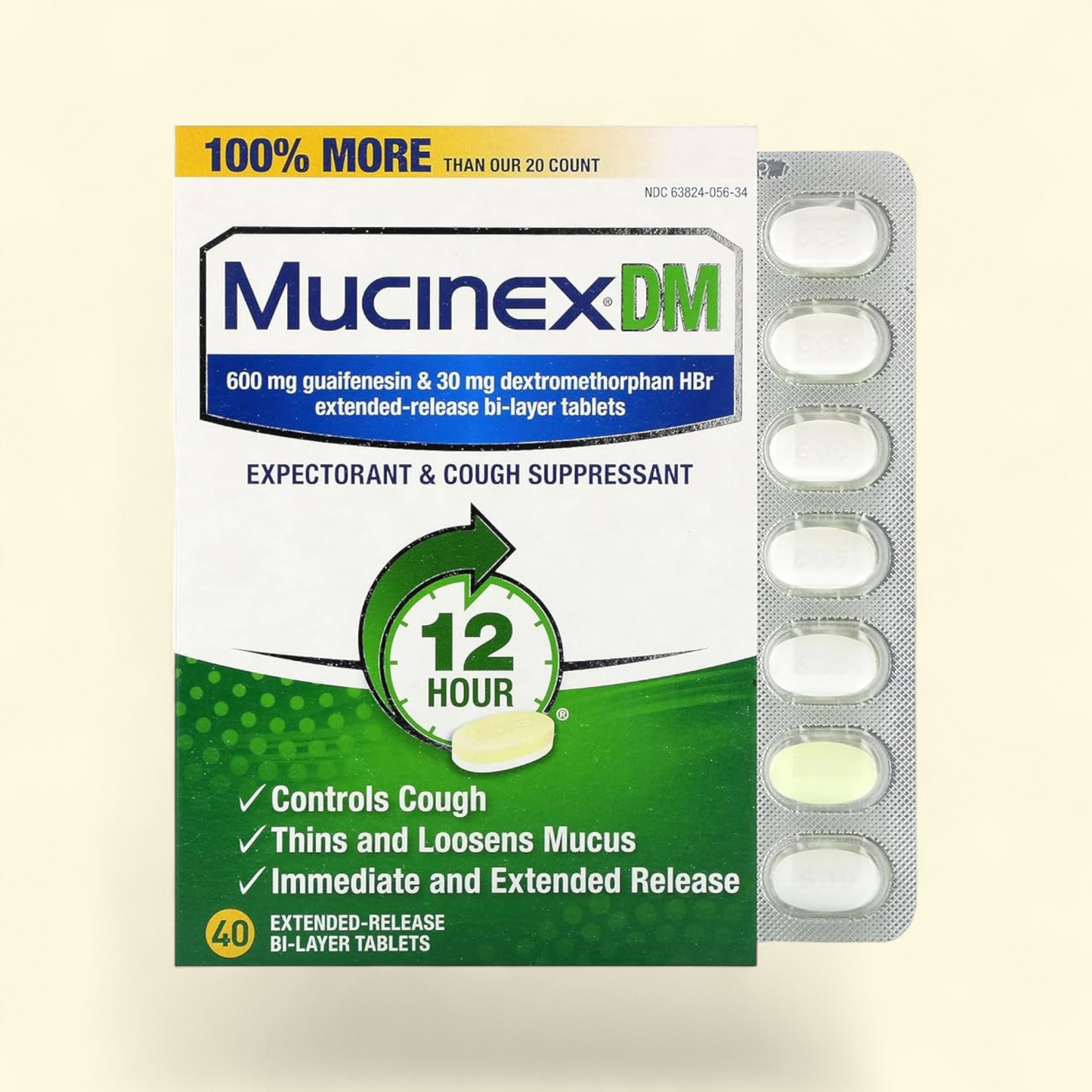 Mucinex DM 12 Hour Expectorant & Cough Medicine, 20 Tablets
