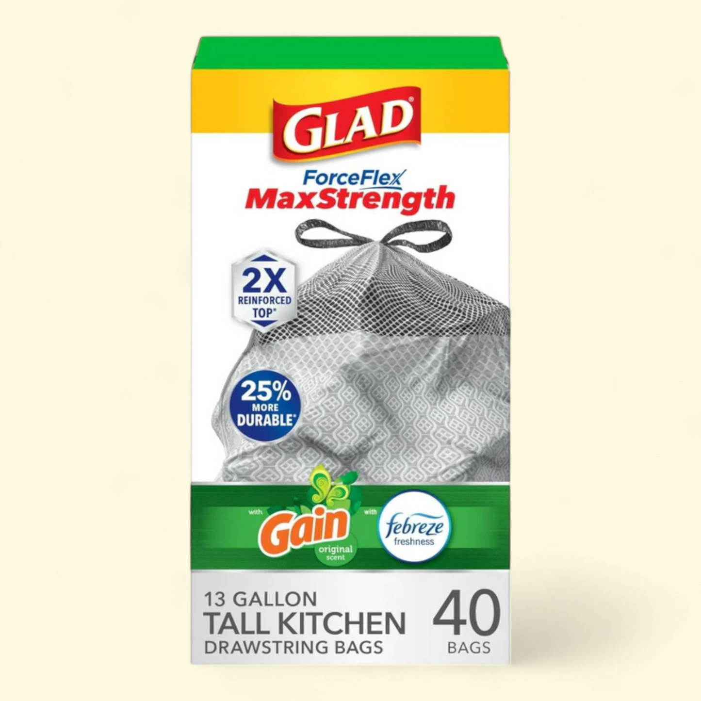 Sacs poubelle Glad ForceFlex MaxStrength, 50 litres, lot de 40