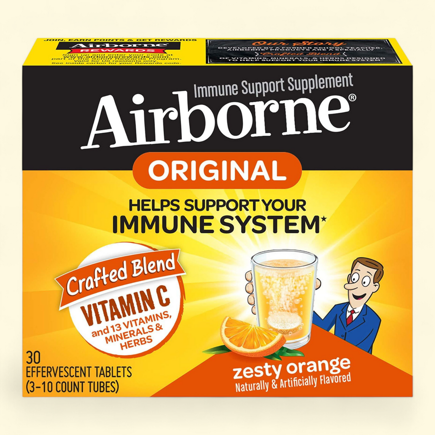 Airborne Vitamin C 1000mg Effervescent Tablets, Zesty Orange, 30 Count — authentic US product shipped worldwide by Treatspree