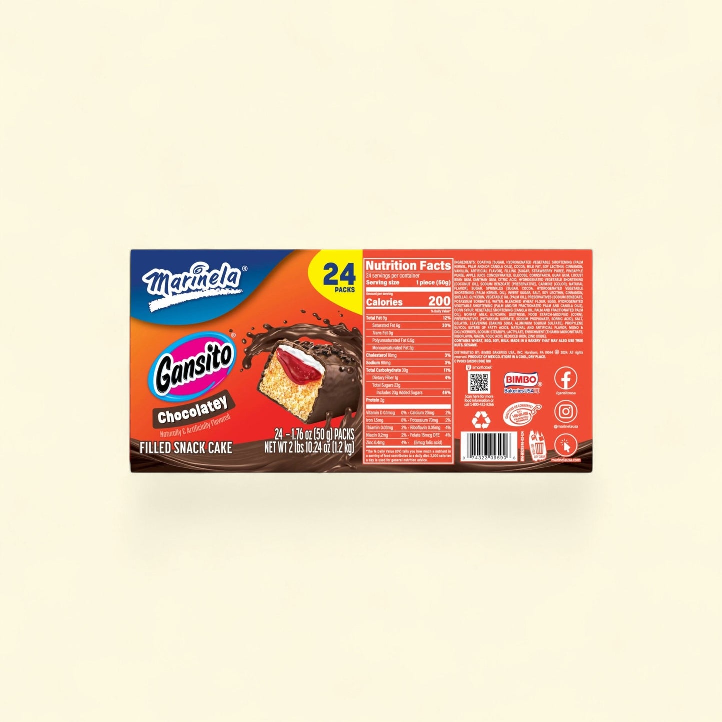 Marinela Gansito Strawberry Filled Snack Cake, 42.24 oz, 24 packs — authentic US product shipped worldwide by Treatspree