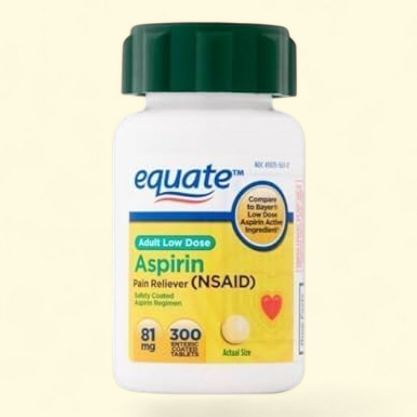 Equate Low Dose Aspirin Tablets, 81 mg, 300 Count