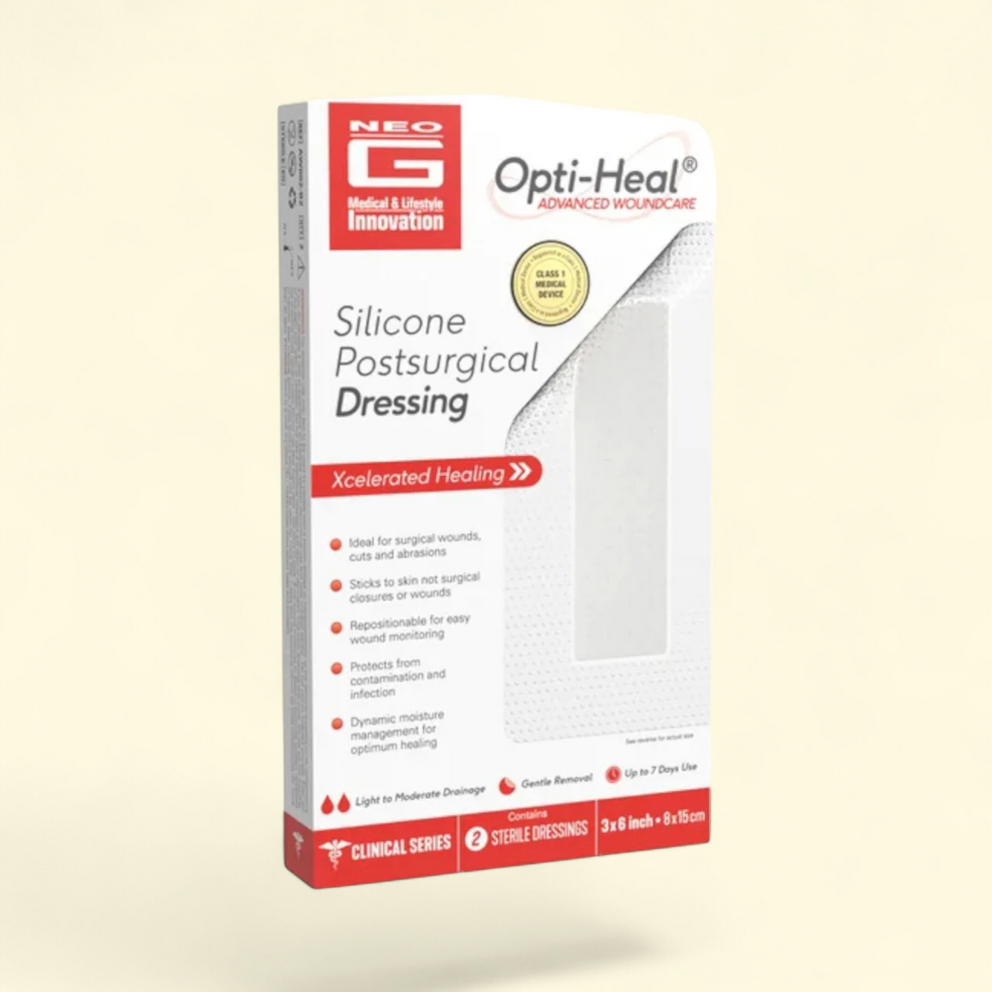 Neo G Opti-Heal Silicone Postsurgical Dressing, 3x6, 2CT