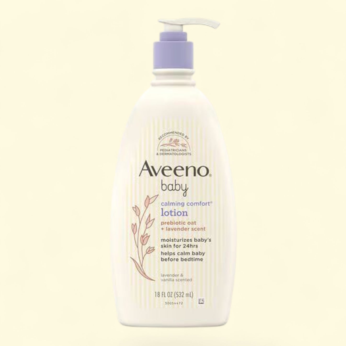 Aveeno baby lotion bottle on a light beige background