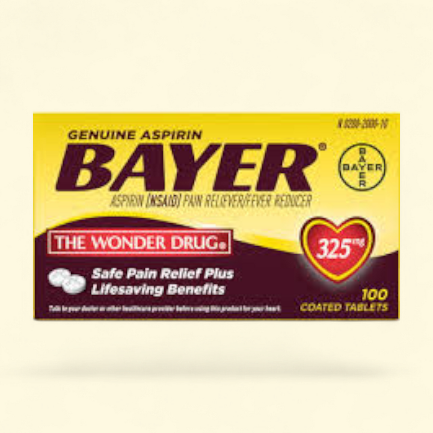 Bayer Aspirin Pain Reliever, 325mg Coated Tablets, 100 Count