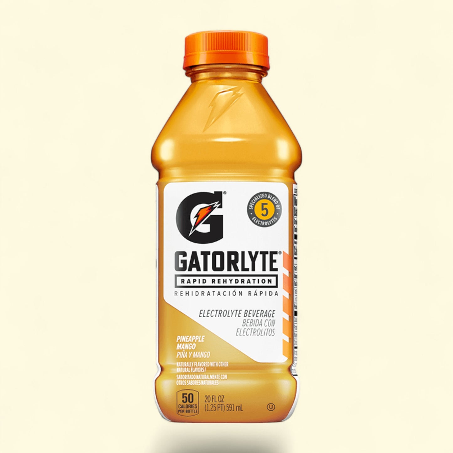 Gatorlyte Electrolyte beverage bottle with a light yellow background