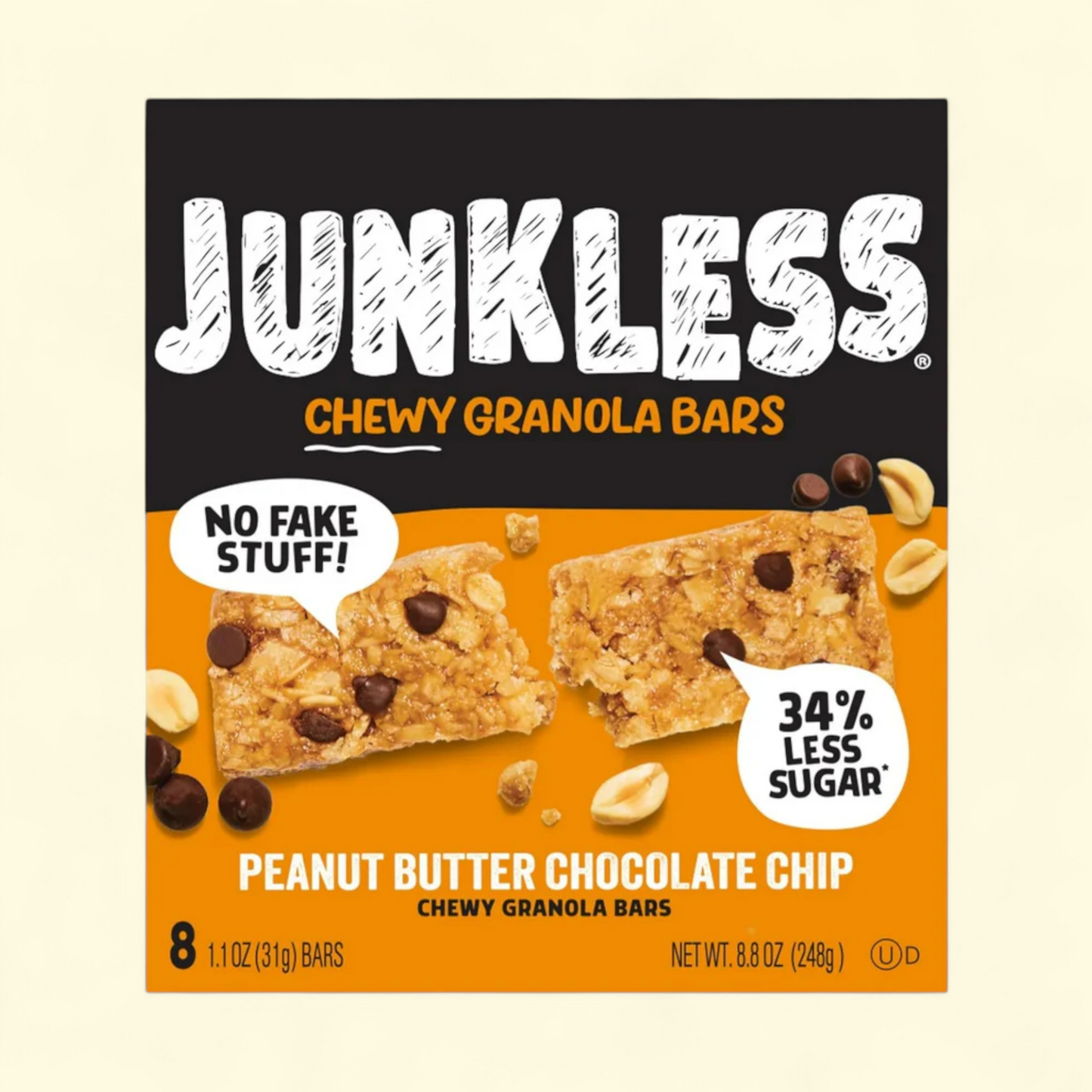 Junkless Chewy Peanut Butter Chocolate Chip Granola Snack Bars, 1.1 oz, 8 Count