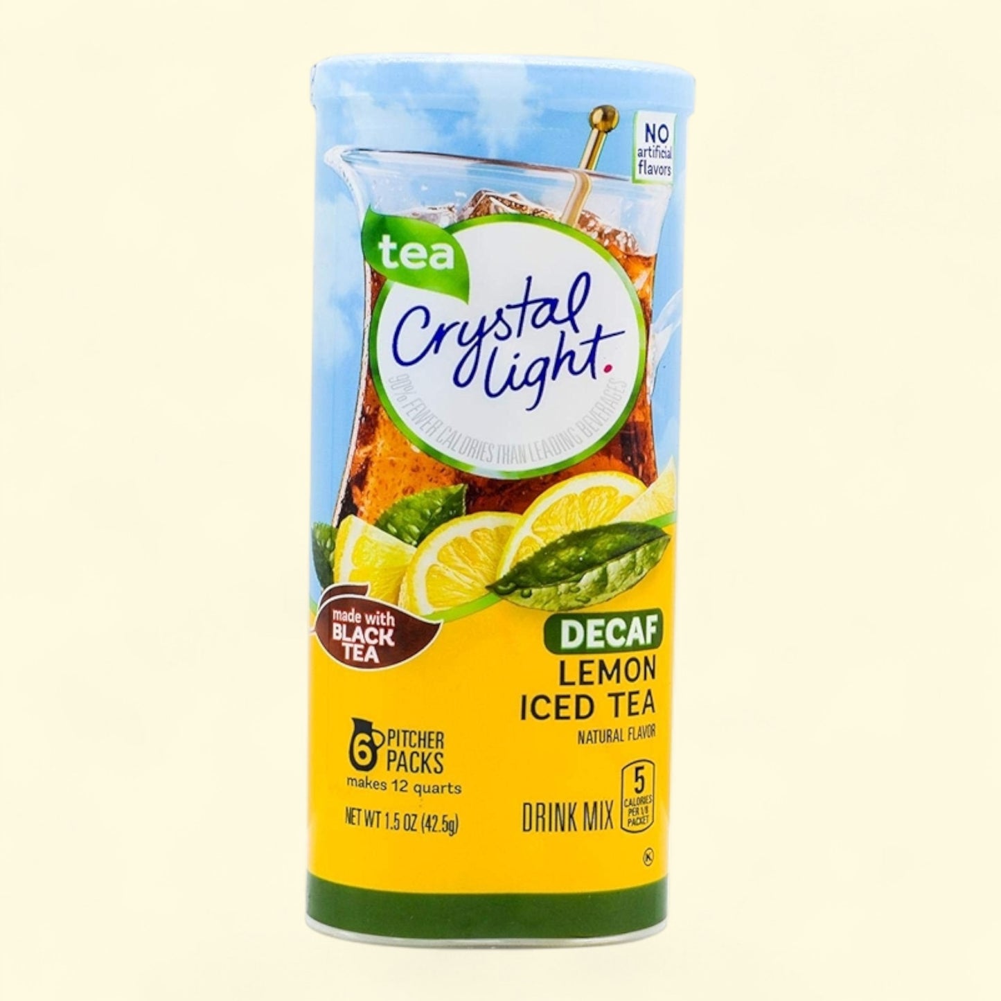 Crystal Light Decaf Lemon Iced Tea package on a white background