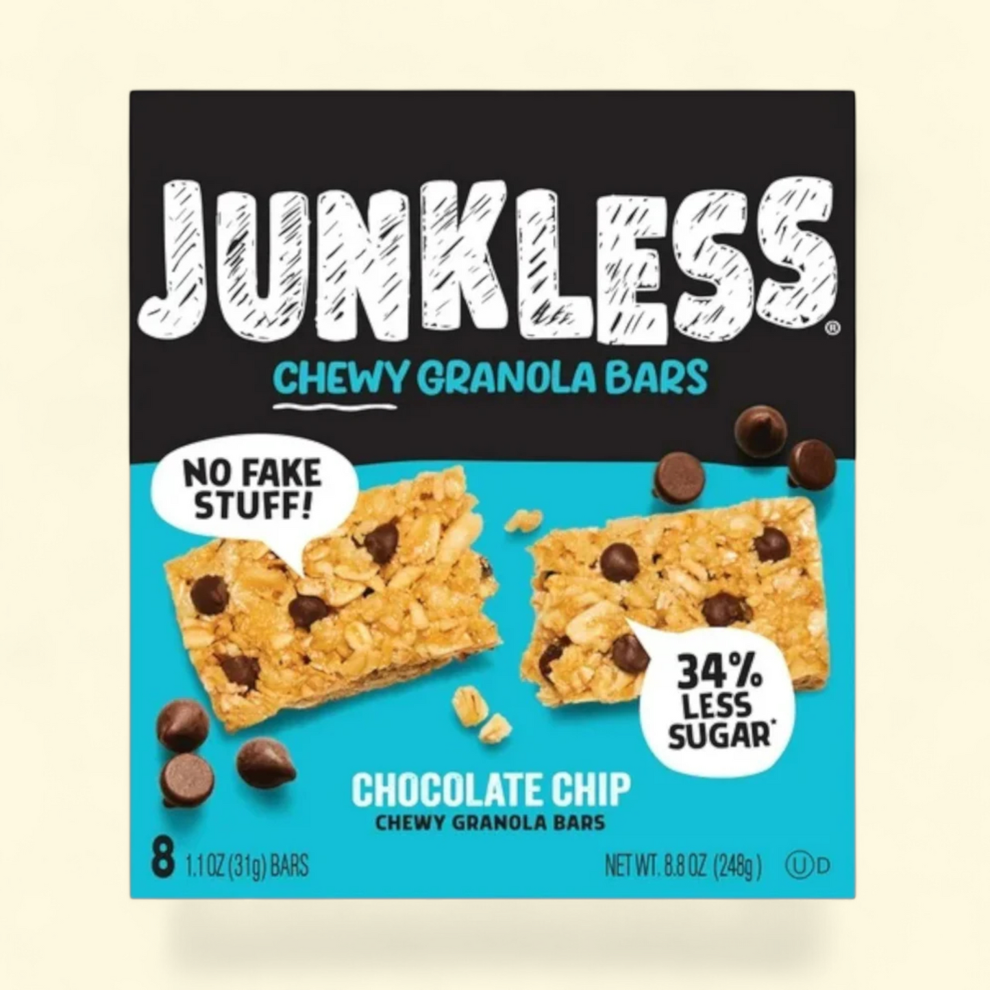 Junkless Chewy Chocolate Chip Granola Snack Bars, 1.1 oz, 8 Count