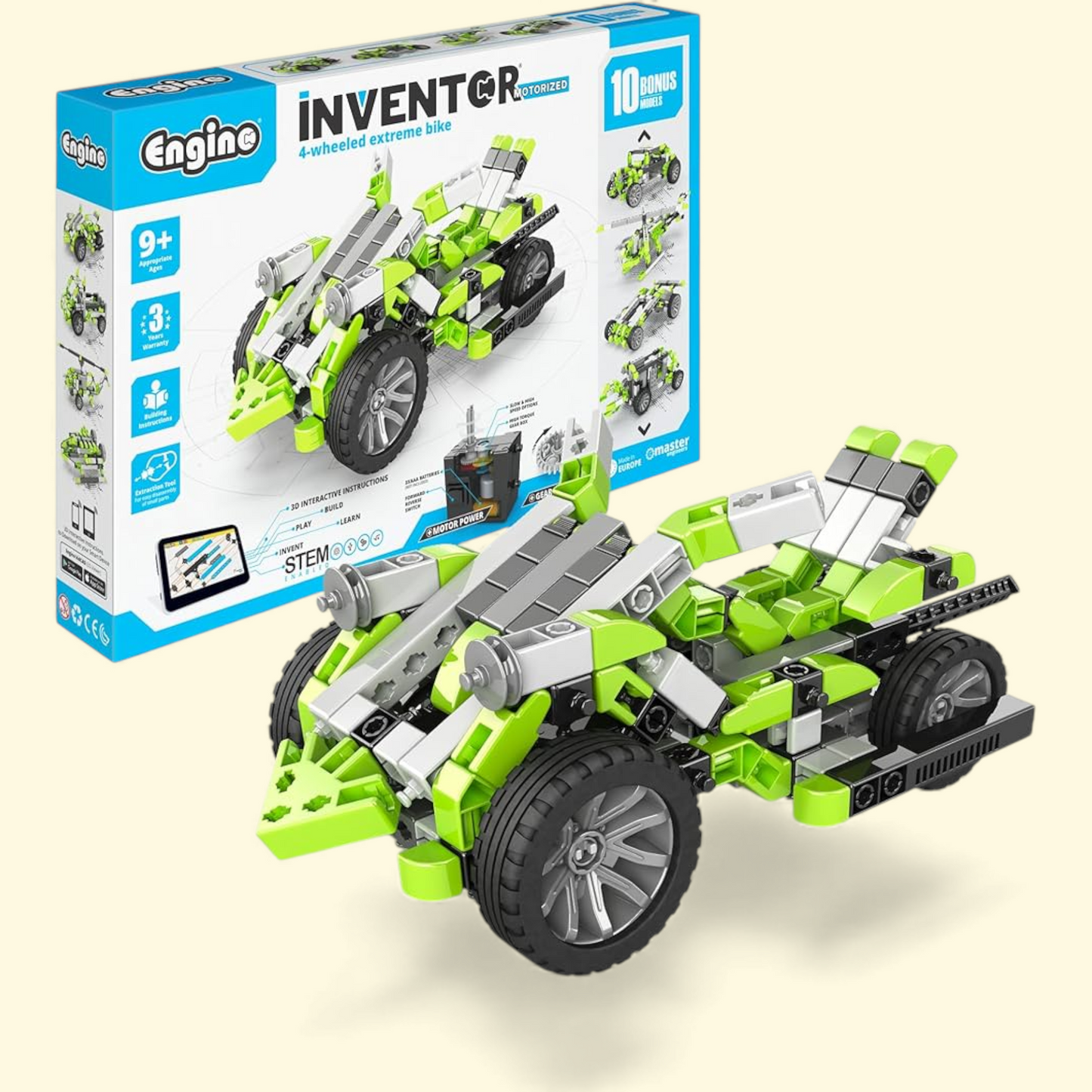 Engino Inventor STEM Toys, Motorized 4-Wheeled Extreme Bike, Kids 9+