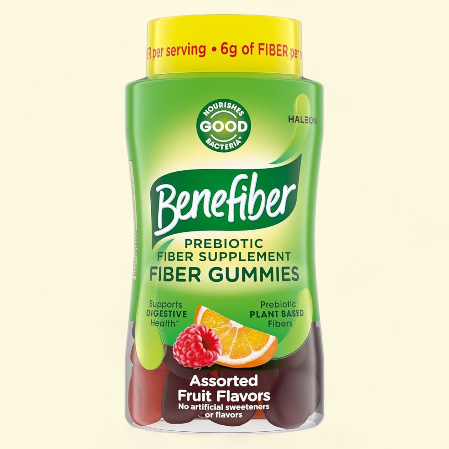 Benefiber prebiotic fiber supplement gummies packaging on a white background