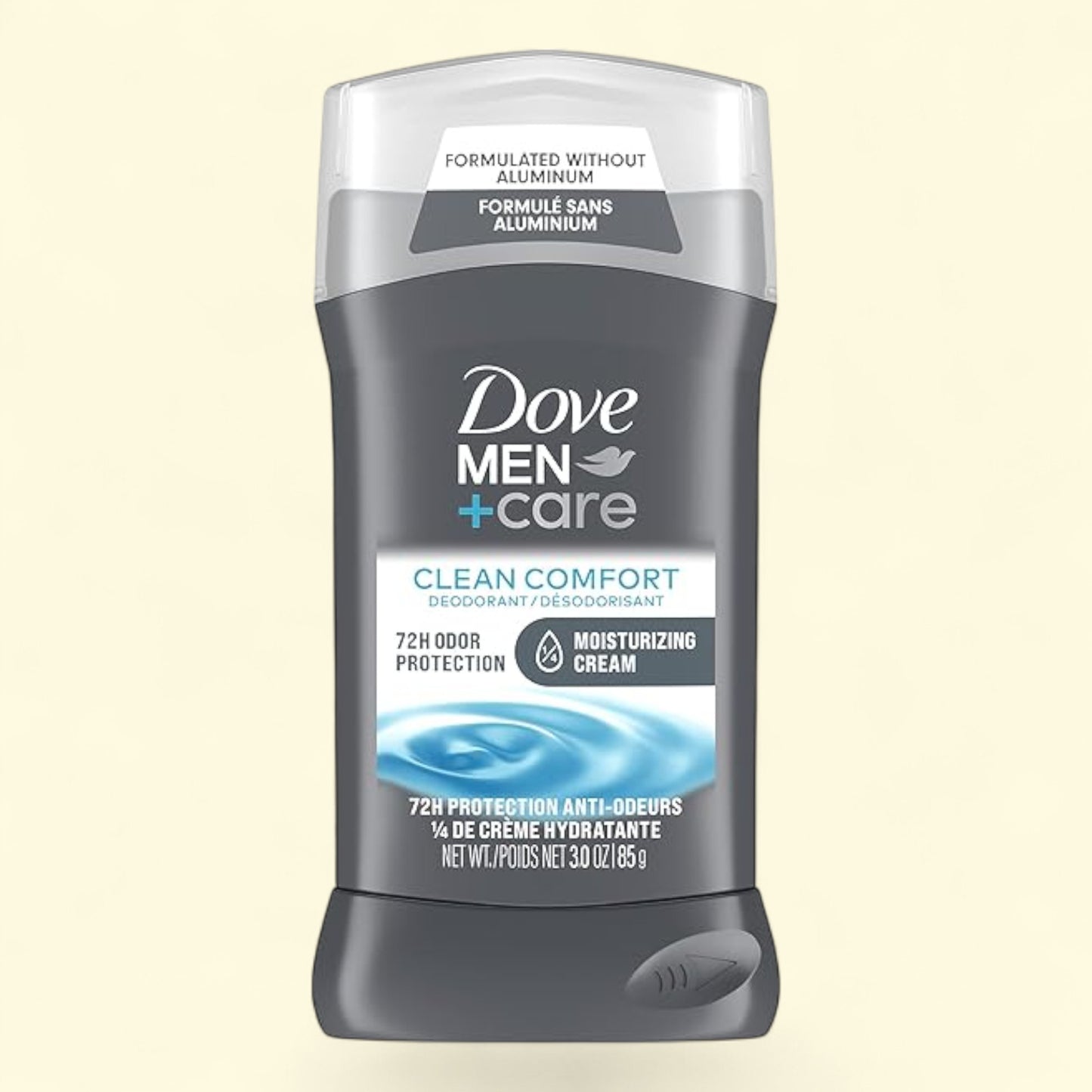 Dove Men+Care Clean Comfort deodorant stick on a beige background