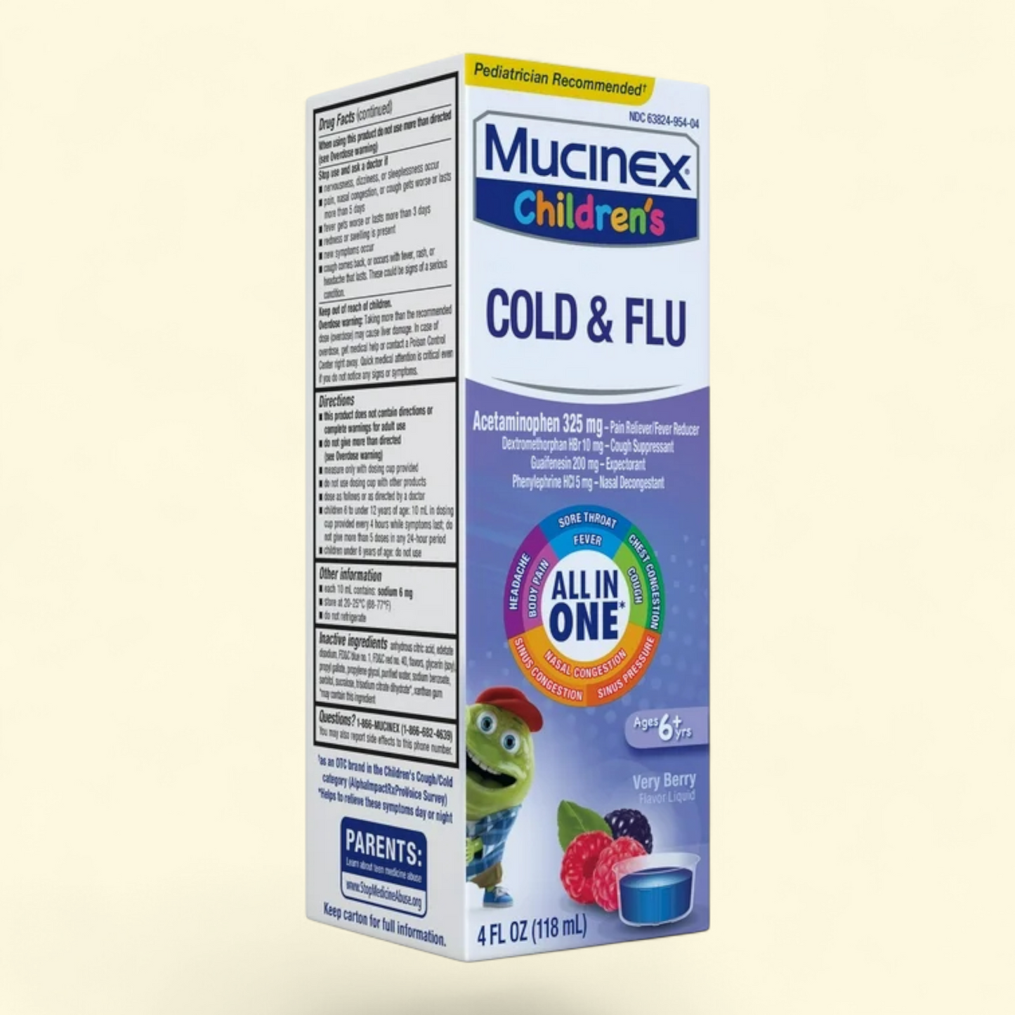 Mucinex Children's Cold and Flu Cough OTC Medicine, Very Berry Flavor Liquid, 4 fl oz