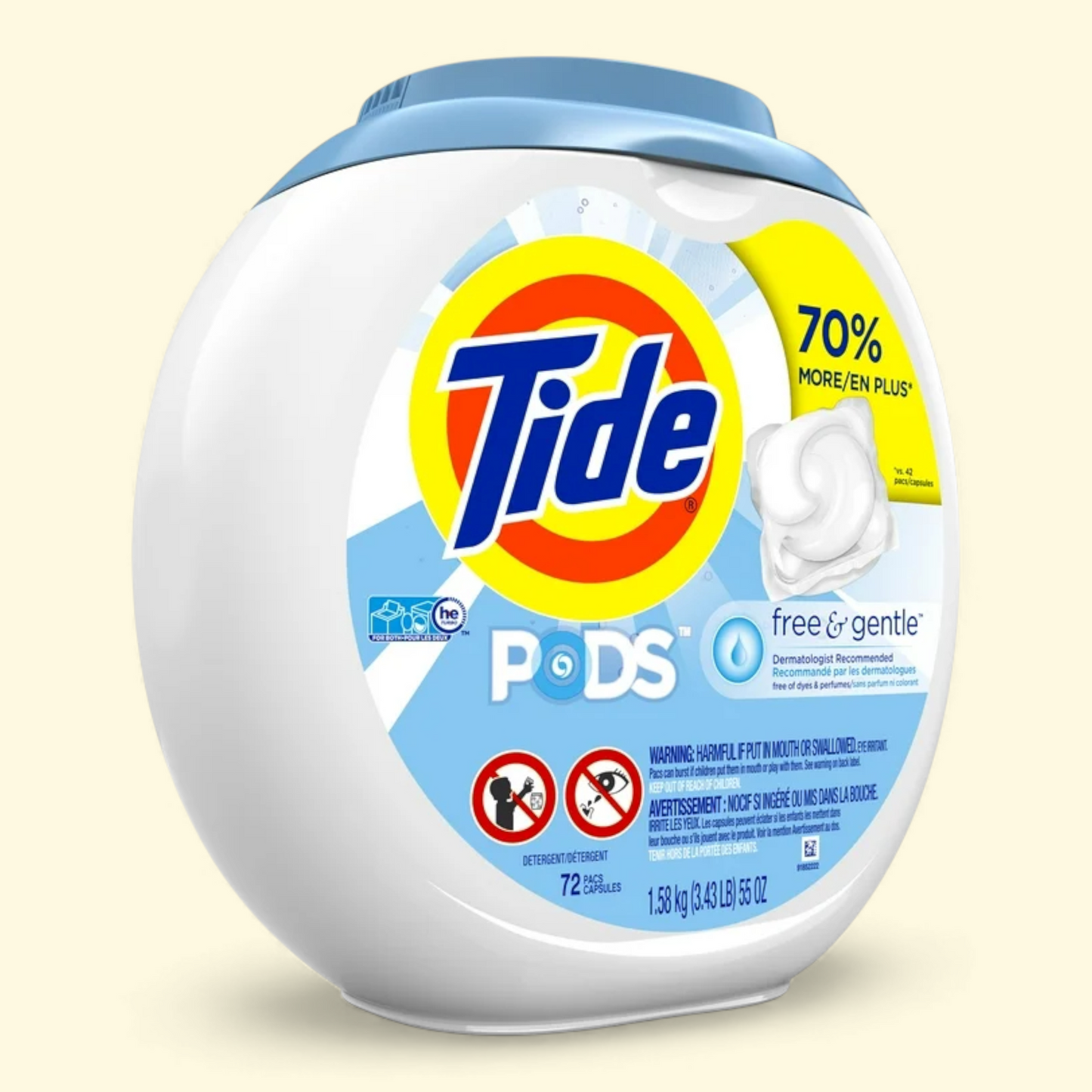 Tide PODS Liquid Laundry Detergent Pacs, Free and Gentle, 57 Count