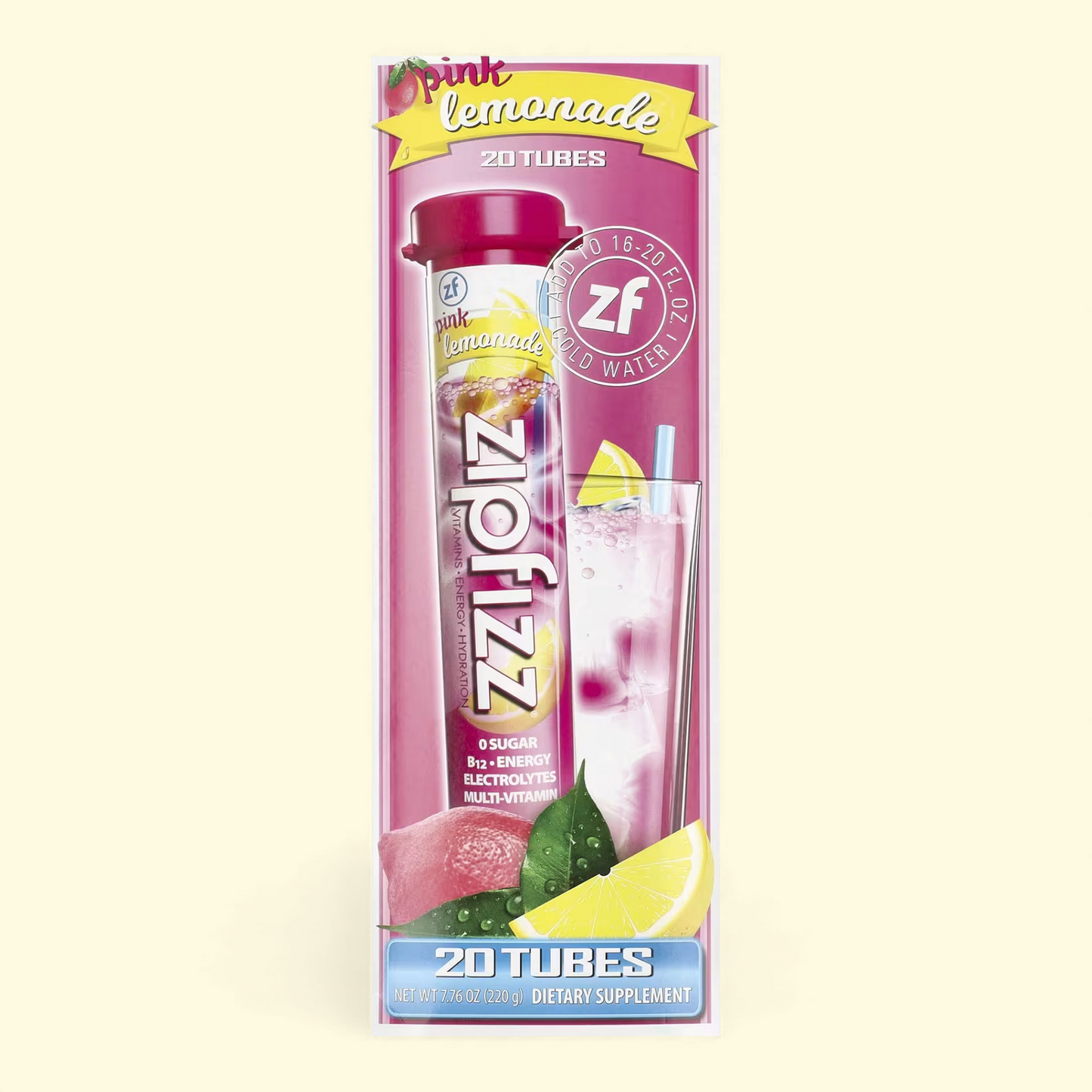 Zipfizz Energy Multi-Vitamin Hydration Drink Mix, Pink Lemonade, 20 ct.