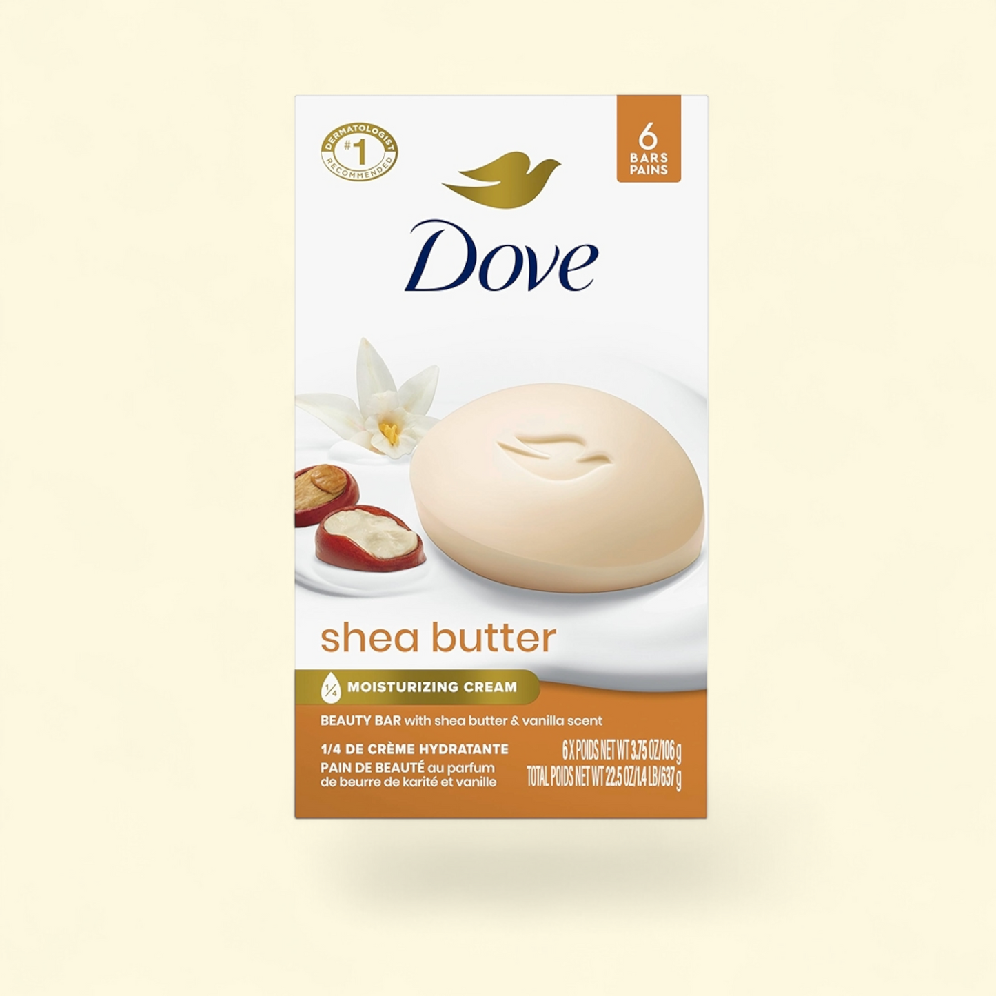 Dove Beauty Bar, Shea Butter & Vanilla, 3.75 oz 4 Bars