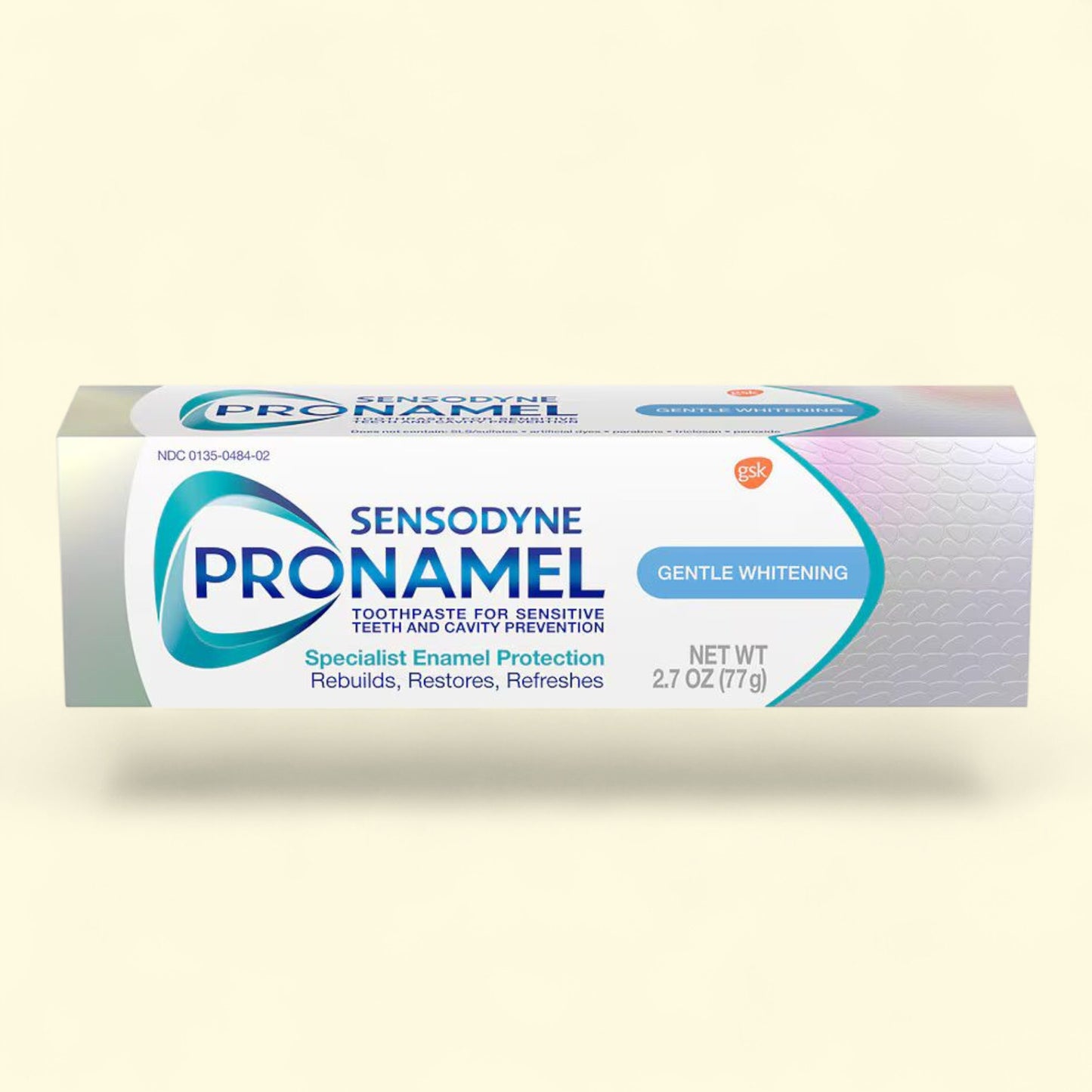 Pronamel toothpaste tube on a light beige background