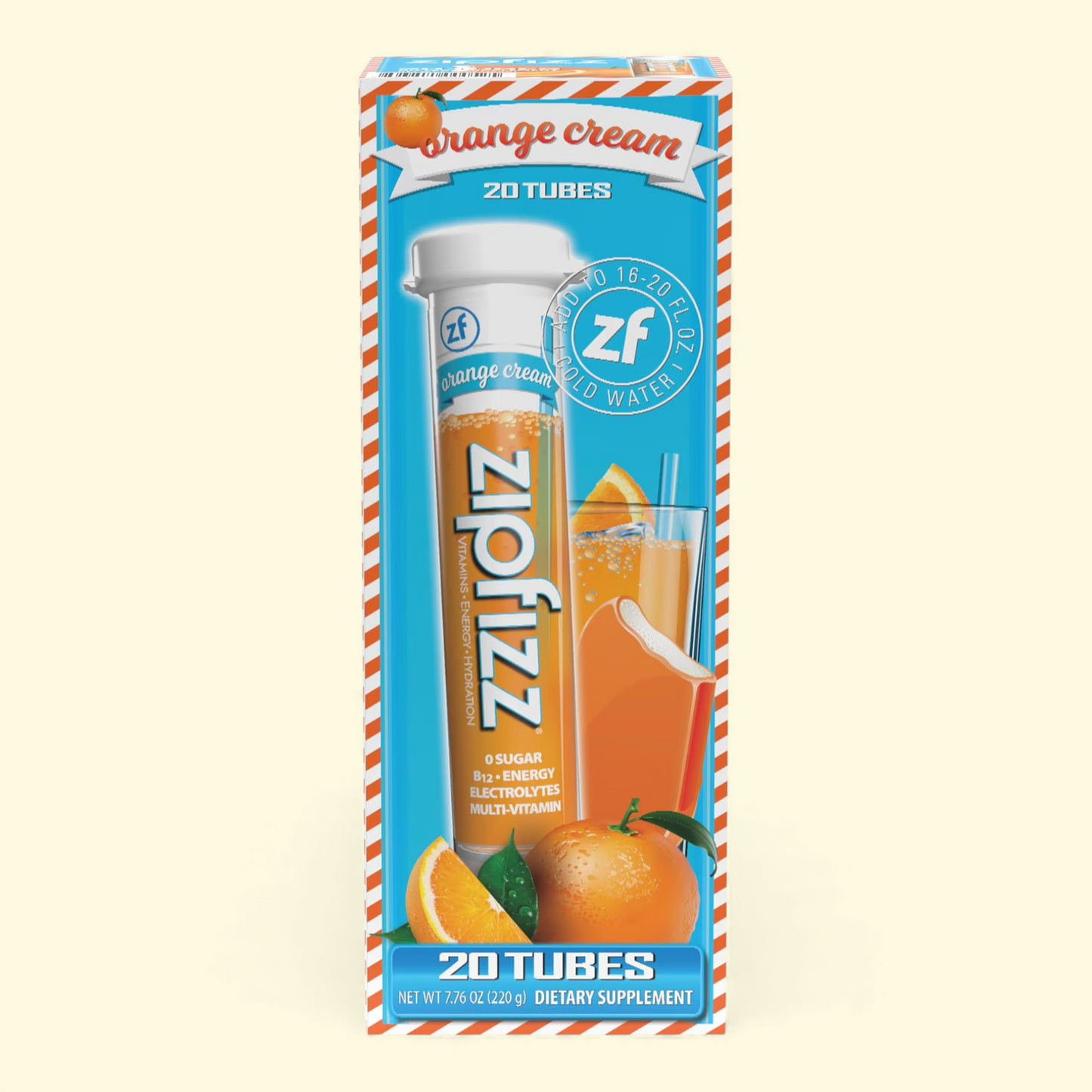 Zipfizz Energy Multi-Vitamin Hydration Drink Mix, Orange Cream, 20 ct