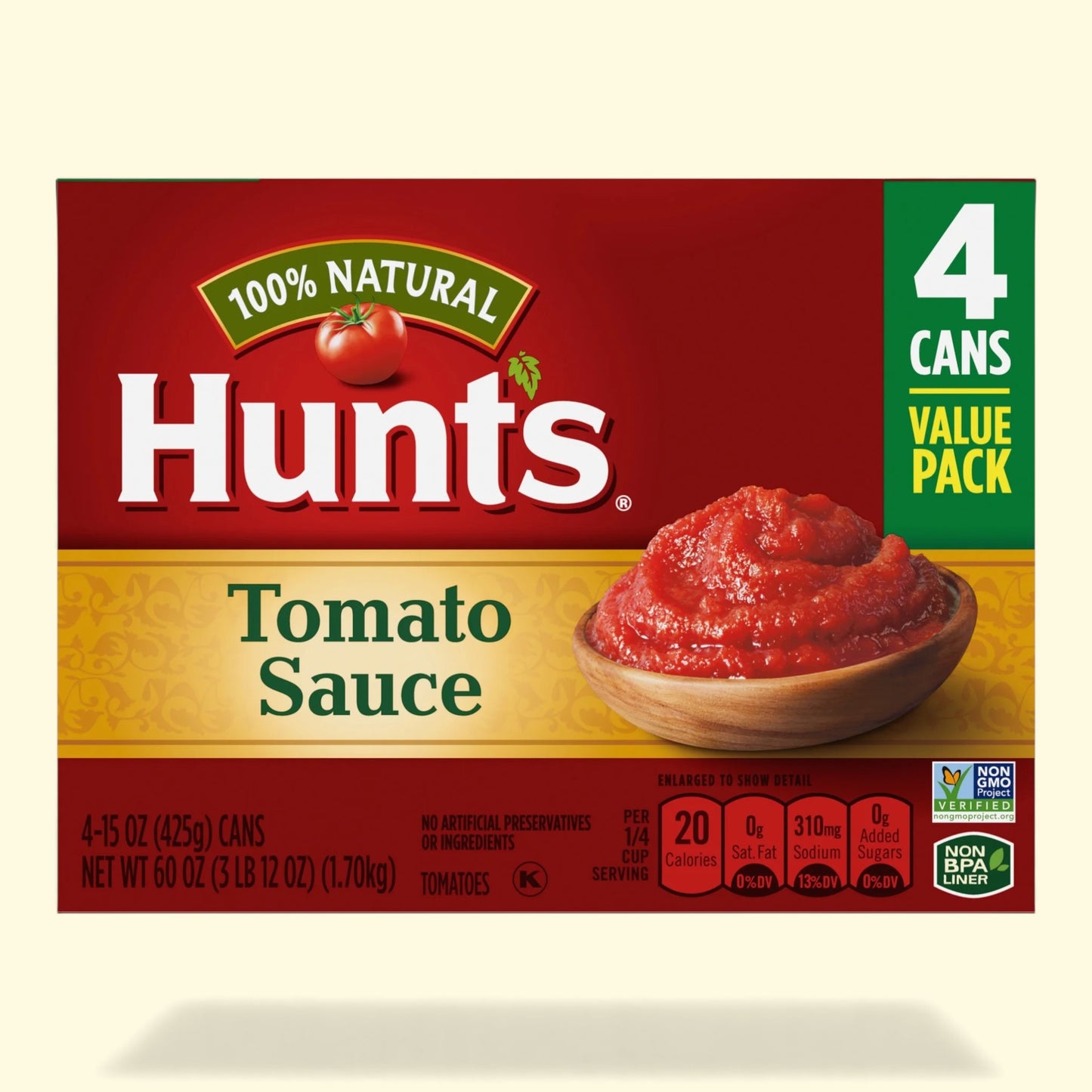 Hunt's 100% Natural Tomato Sauce, 15 oz Can, 4 Count — authentic US product shipped worldwide by Treatspree