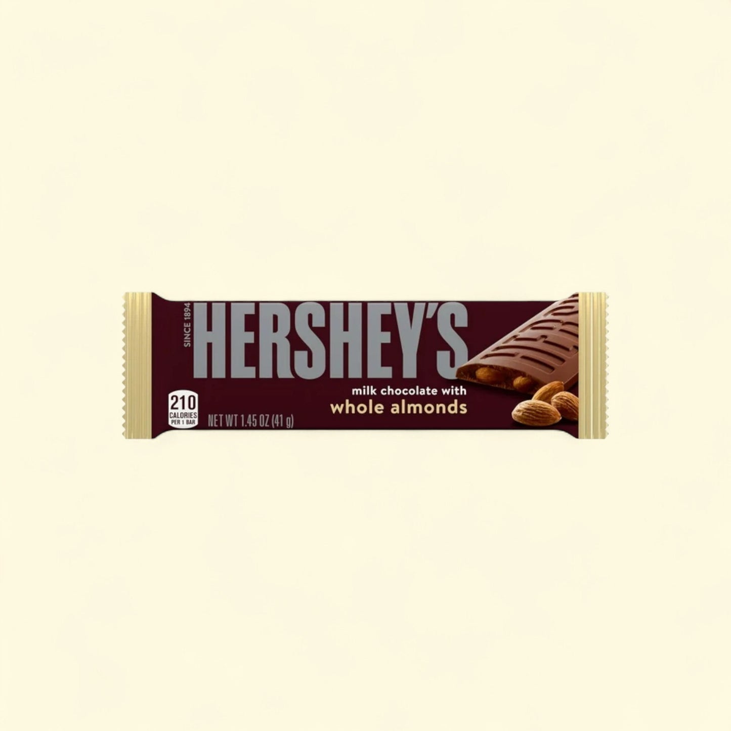 Hershey's Milk Chocolate with Whole Almonds Candy Bar, 1.45 oz — authentic US product shipped worldwide by Treatspree