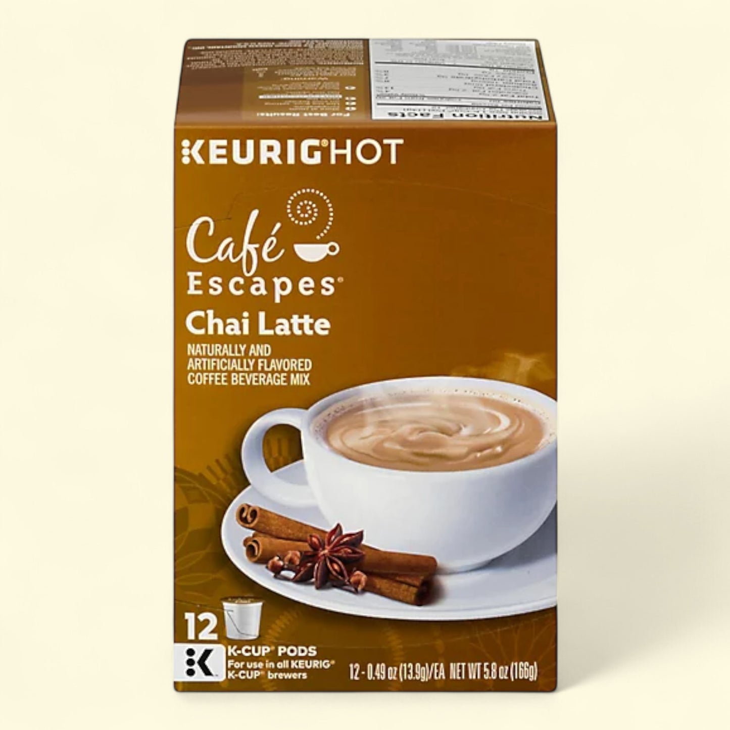 Keurig hot cafe escapes chai latte naturally and artificially flavored coffee box