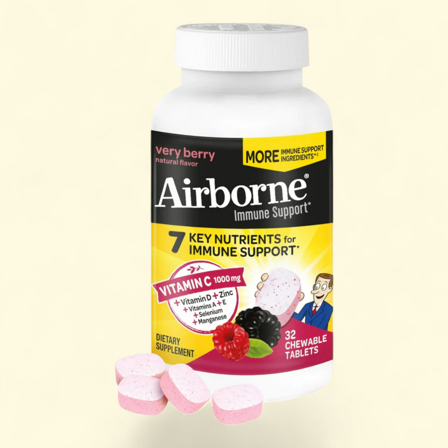 Airborne Chewable Tablets, 1000mg, 32 ct — authentic US product shipped worldwide by Treatspree