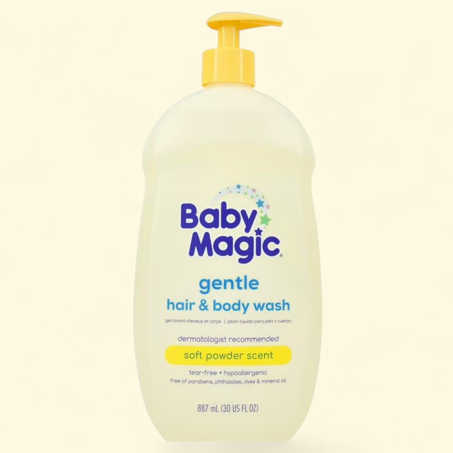 Baby Magic gentle hair & body wash bottle on a white background