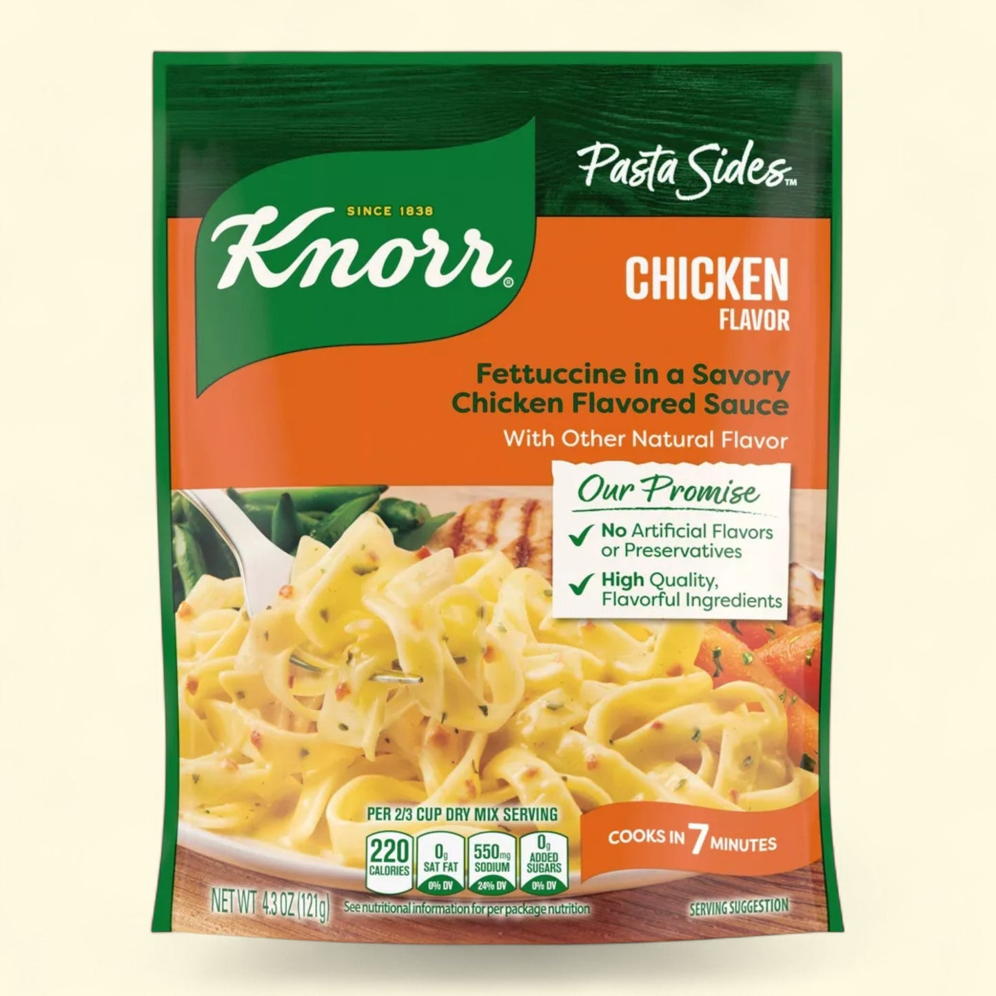 Knorr Pasta Sides Chicken Flavor package on a beige background