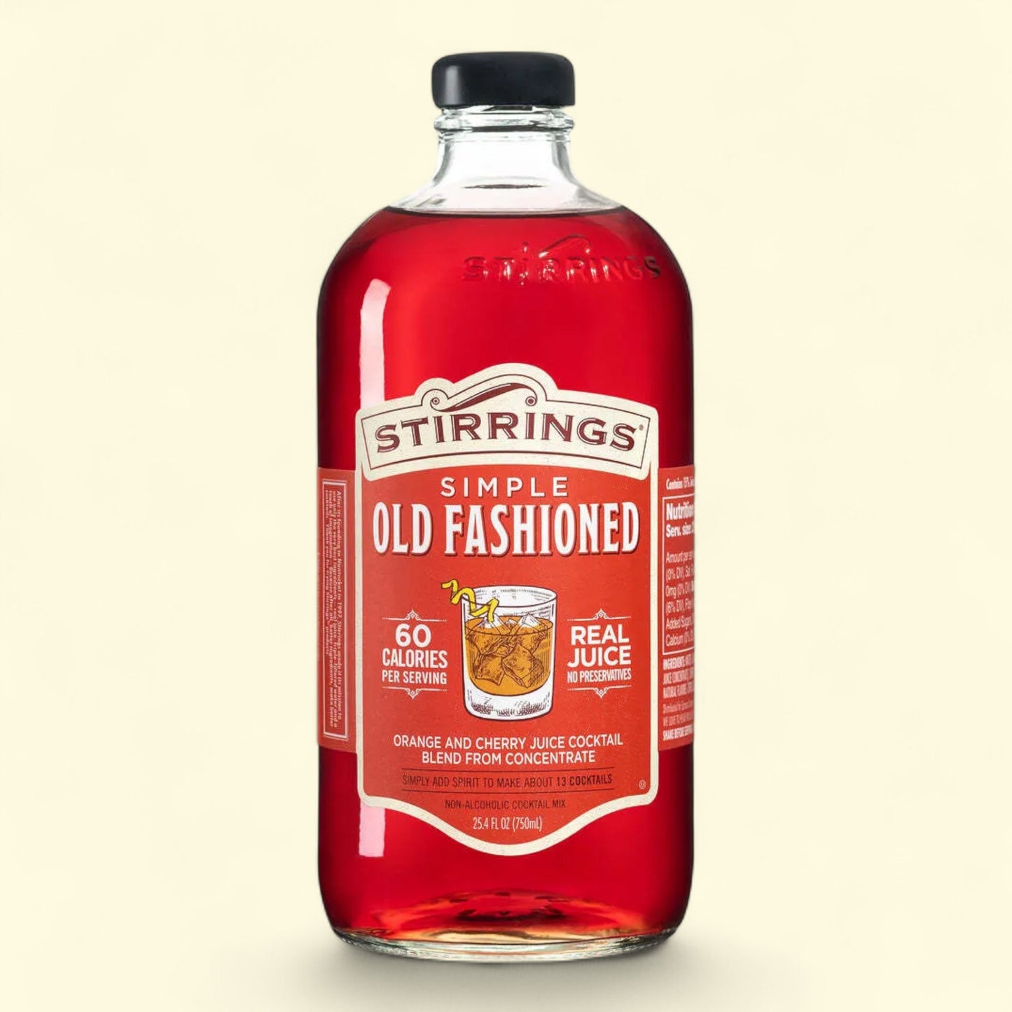 Bottle of Stirrings Simple Old Fashioned on a beige background