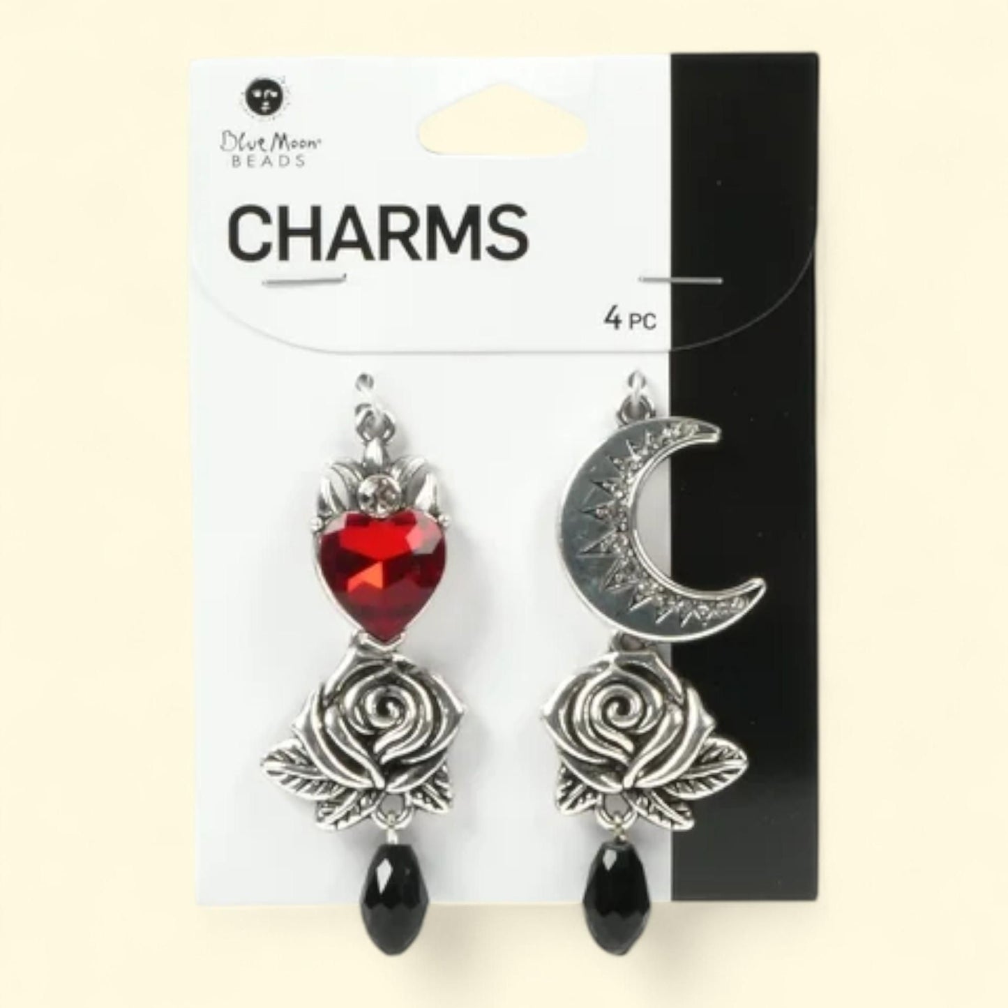 Blue Moon Beads Alloy Silver Rose Moon Charms, 4 pcs