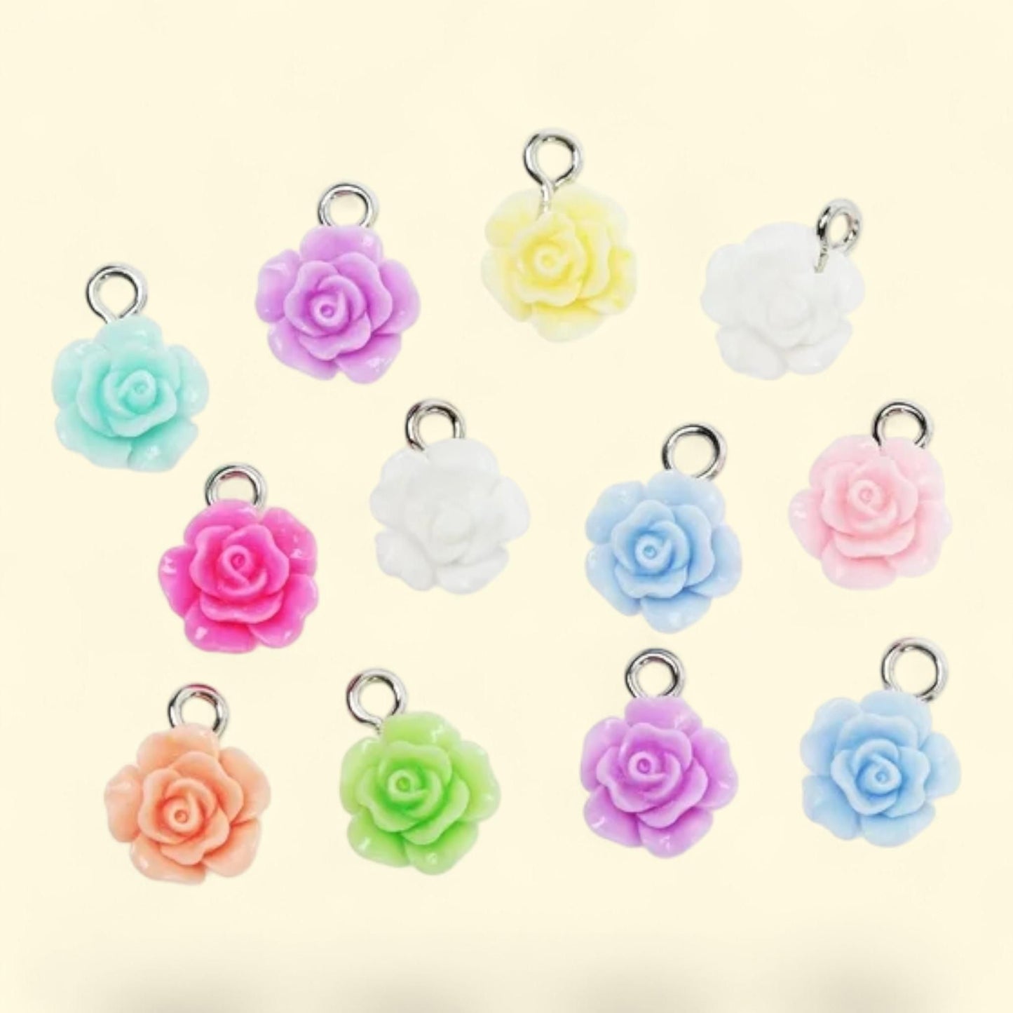 Cousin DIY Acrylic Rosette Charms 12 pcs, Silver Jump Rings, Adult