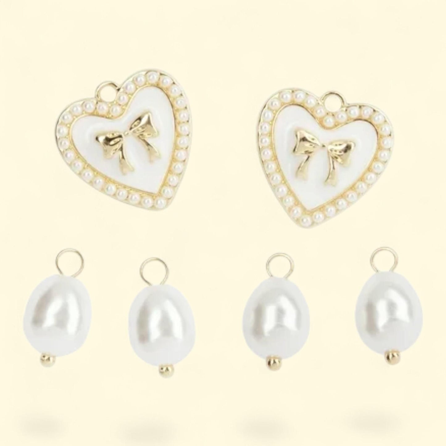 Cousin Heart and Pearl Dangle Charms, Gold, 6 pcs