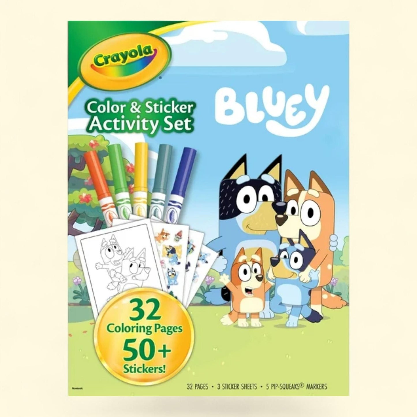 Crayola Bluey Color and Sticker Activity Set, 32 Coloring Pages with 5 Markers, 6"