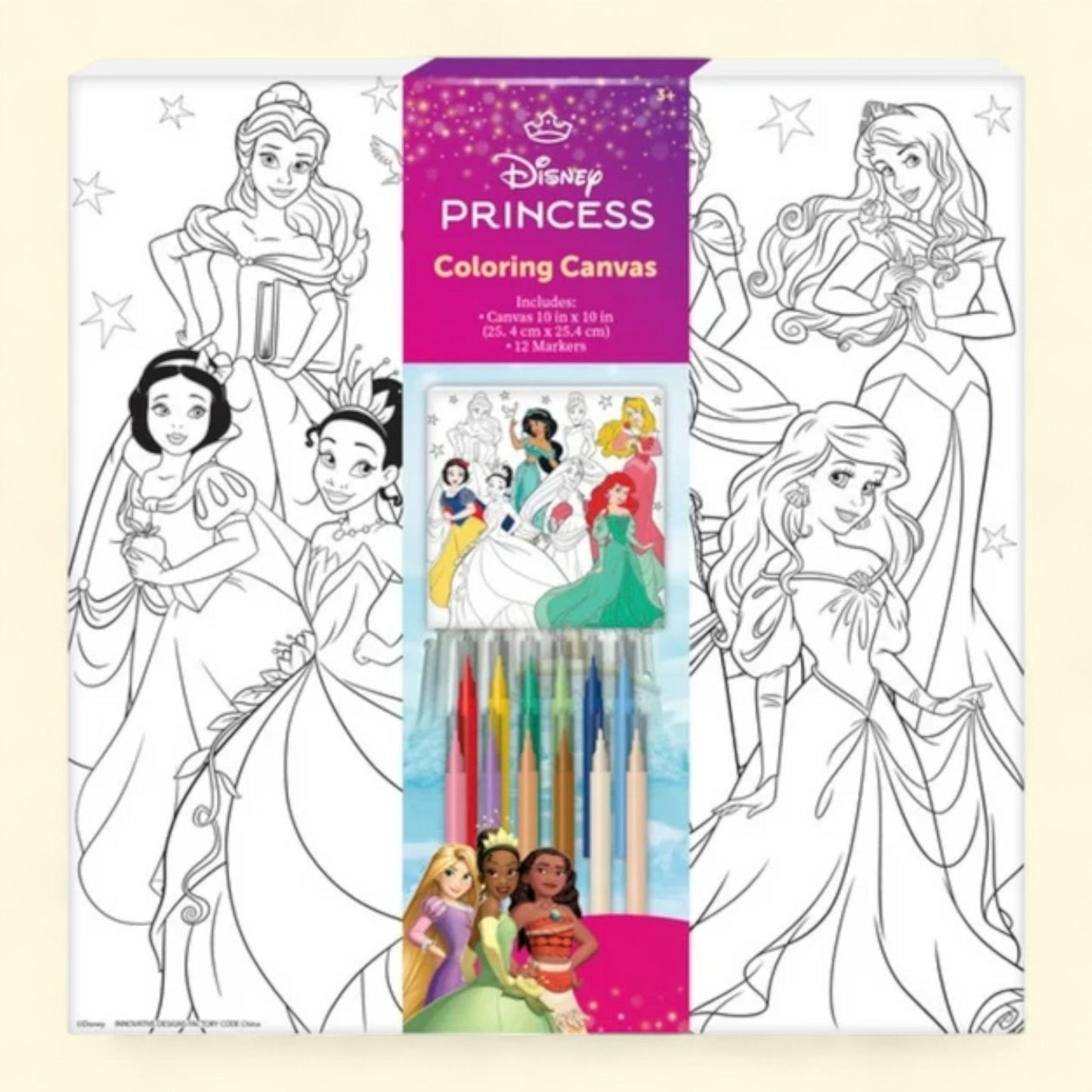 Disney Princess Coloring Art Set, 10-inch x 10-inch Canvas, 12 Markers — authentic US product shipped worldwide by Treatspree