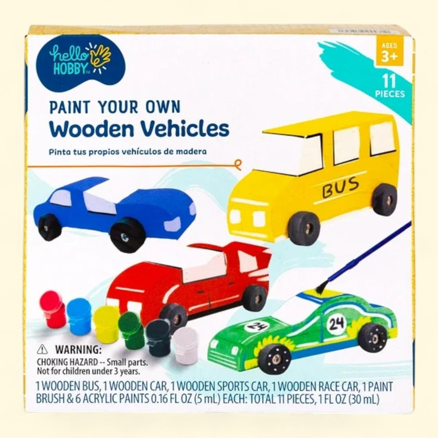 Hello Hobby Paint Your Own Wooden Vehicles, Multicolor, Arts & Craft Kit, 1 ct