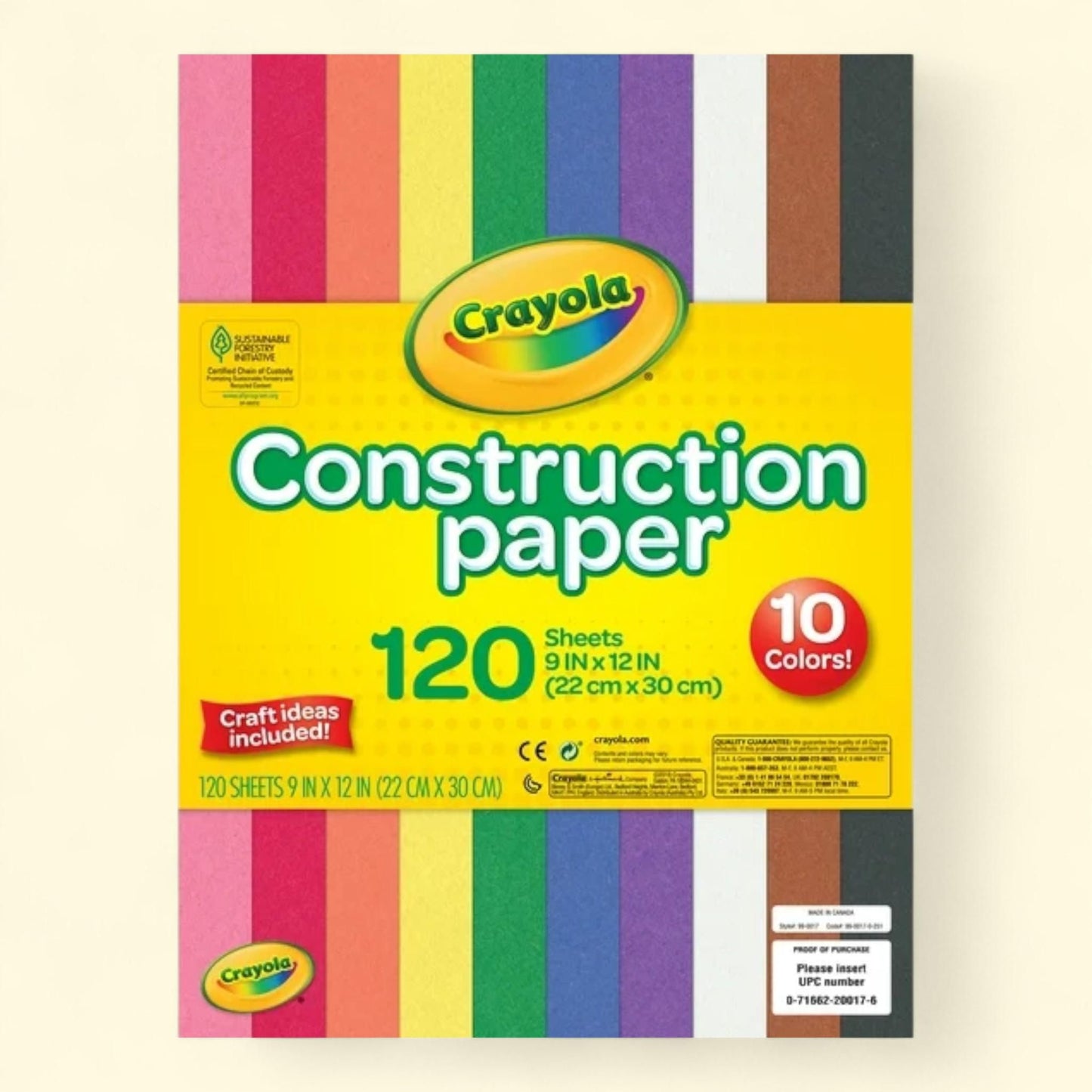 Crayola Construction Paper, 120 Pgs, 10 Colors — authentic US product shipped worldwide by Treatspree