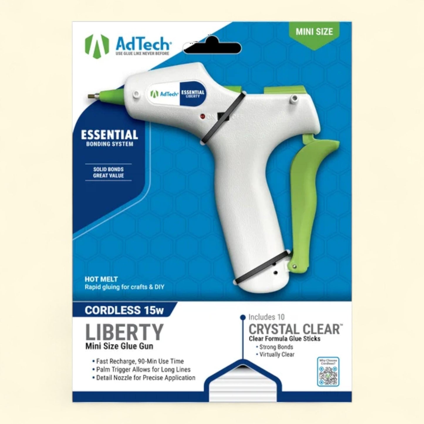 AdTech Cordless Mini Glue Gun, USB-C Rechargeable, Detail Nozzle, Includes Stringless Glue Sticks, 1 ct