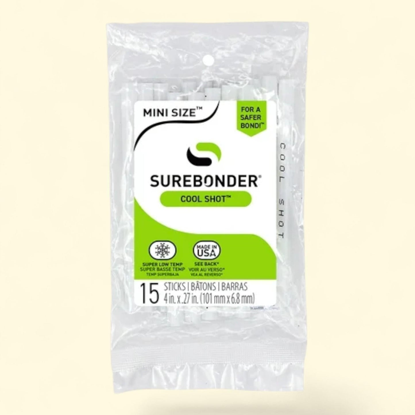 Surebonder Cool Shot Hot Glue Sticks, Mini Size 4" - 15 Pack