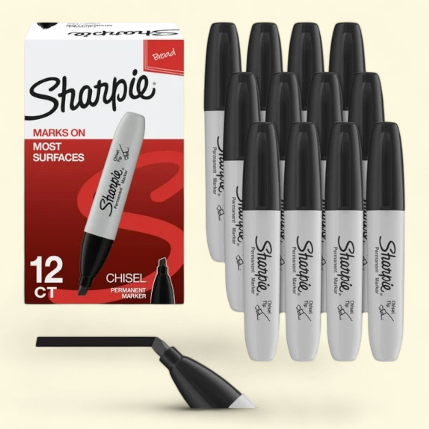 Sharpie Permanent Markers, Chisel Tip, Black, 12 Count — authentic US product shipped worldwide by Treatspree