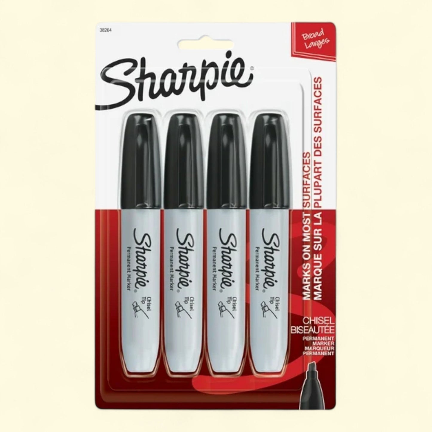 Sharpie Permanent Markers, Chisel Tip, Black, 4 Count — authentic US product shipped worldwide by Treatspree